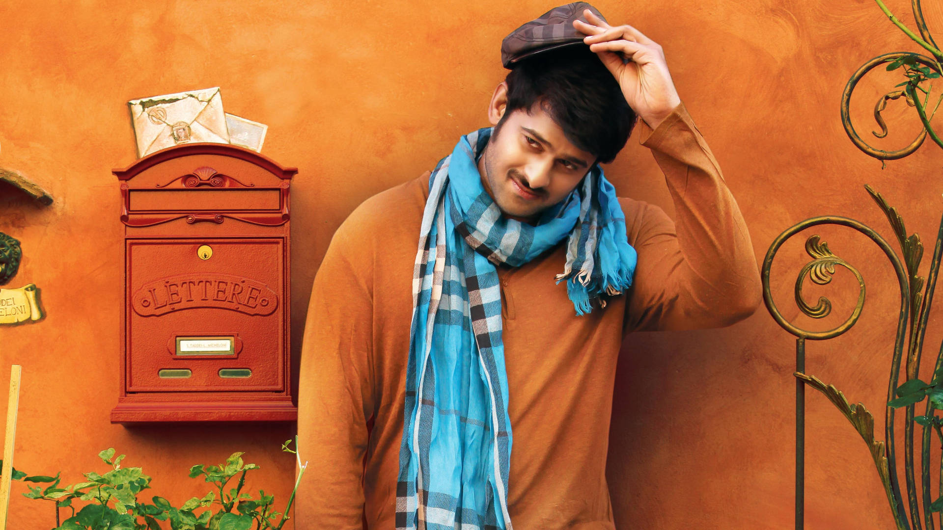 Prabhas, brown sweater, blue scarf, Full HD Desktop Wallpaper