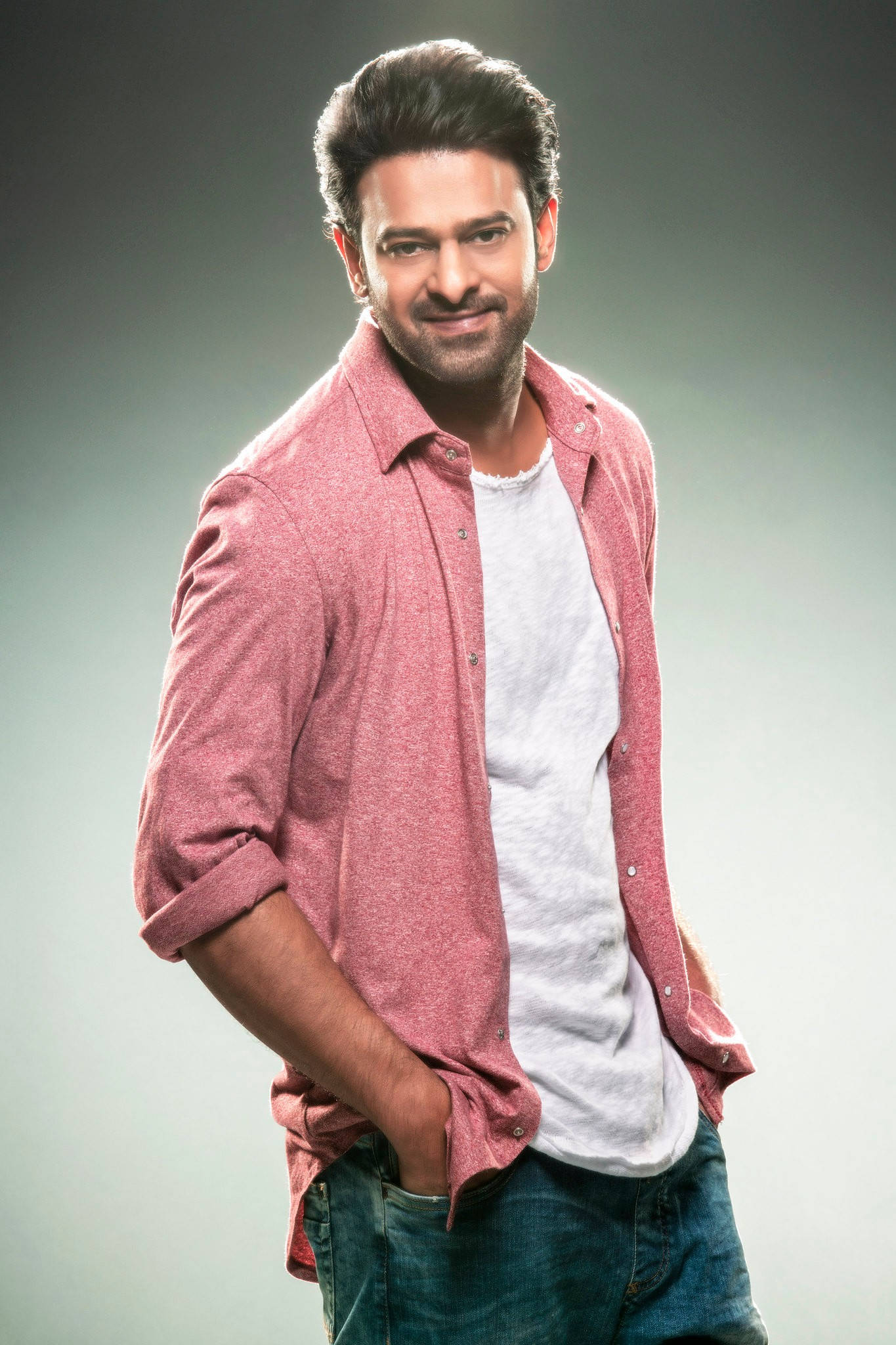 Prabhas, pink shirt, white tee, Full HD Phone Wallpaper