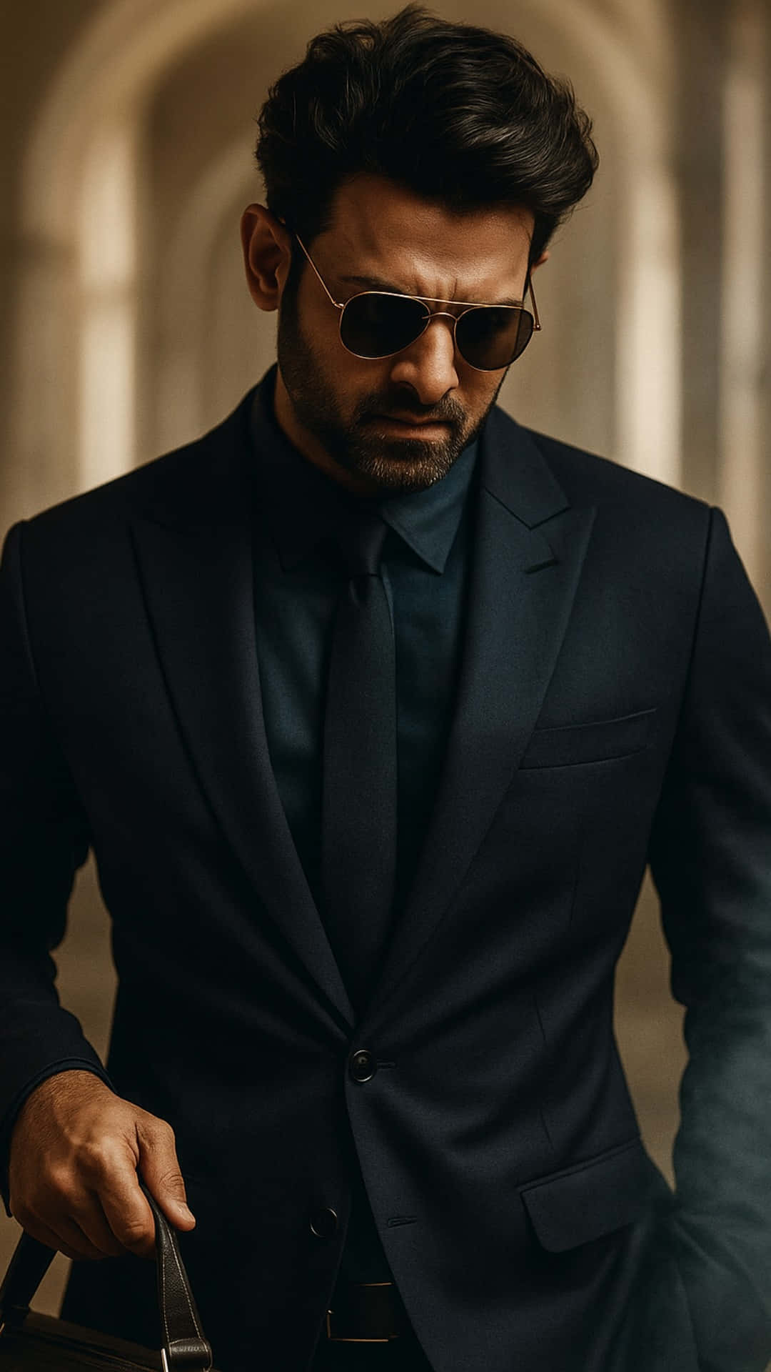 Prabhas, navy suit, sunglasses, Full HD Phone Wallpaper