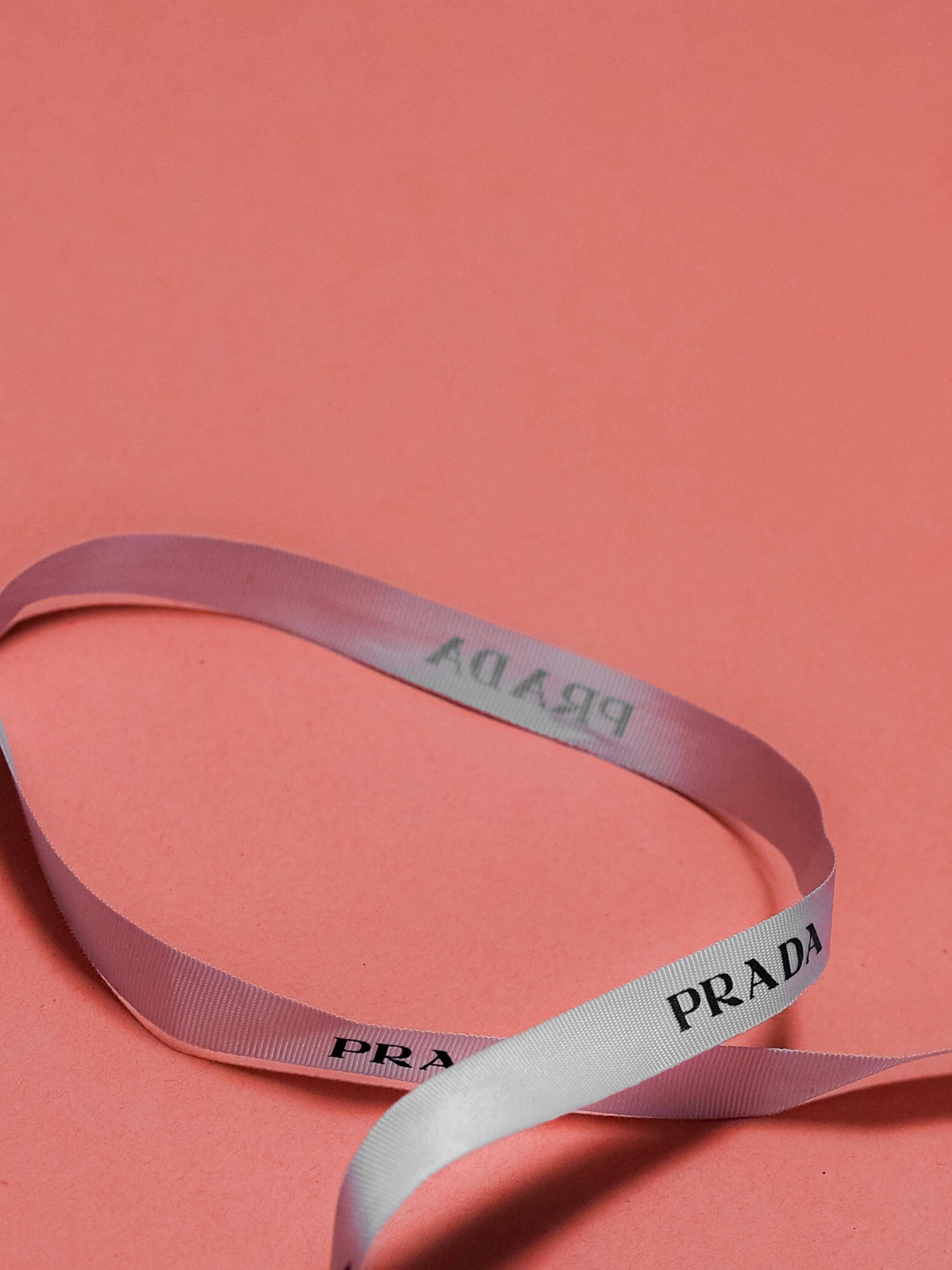 Prada, ribbon, silver, 4K Phone Wallpaper