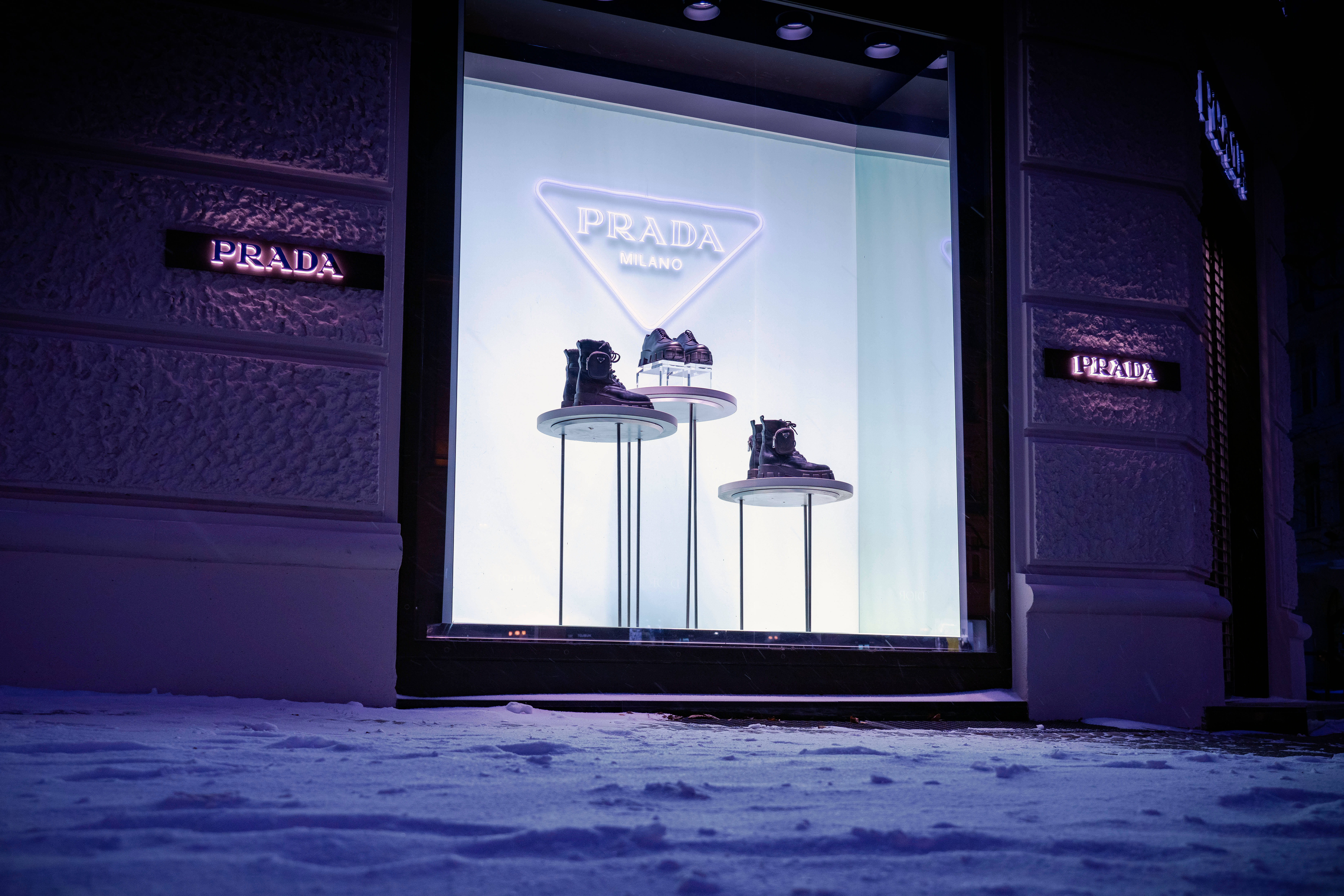 Prada, neon light, shoes, 5K Desktop Wallpaper