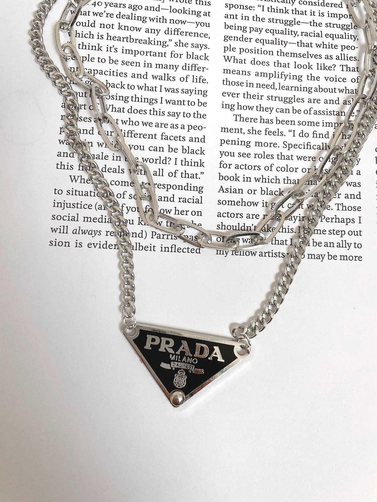 Prada, Designer Logo Charm Necklace, silver, Full HD Phone Wallpaper