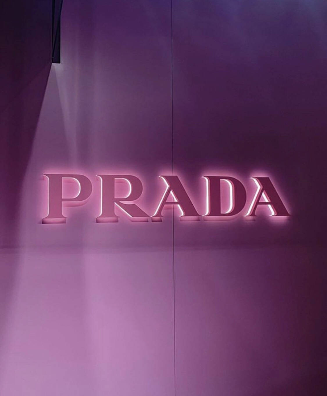 Prada, purple designer logo, glowing pink Prada logo sign, HD Phone Wallpaper
