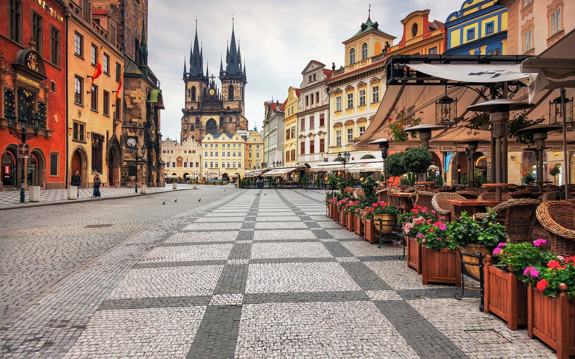 Prague Castle, town square, cobblestone square, Full HD Desktop Wallpaper