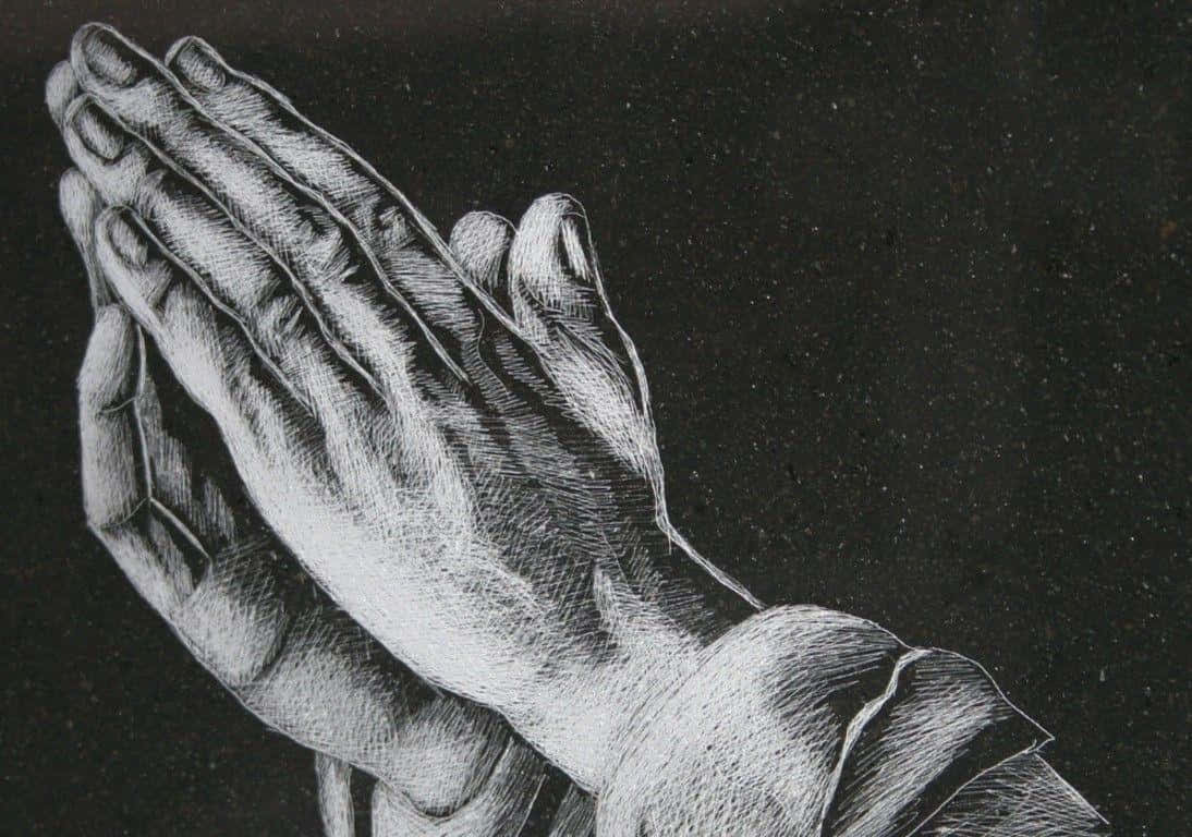 Praying Hands, black and white line drawing, clasped hands in prayer, SD Desktop Wallpaper