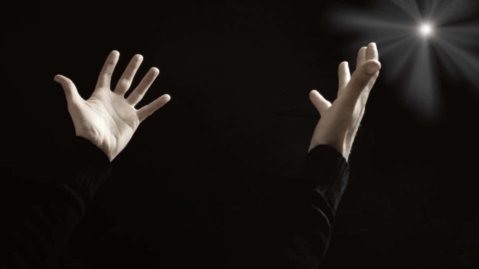 Praying Hands, starburst light, deep black background, Full HD Desktop Wallpaper
