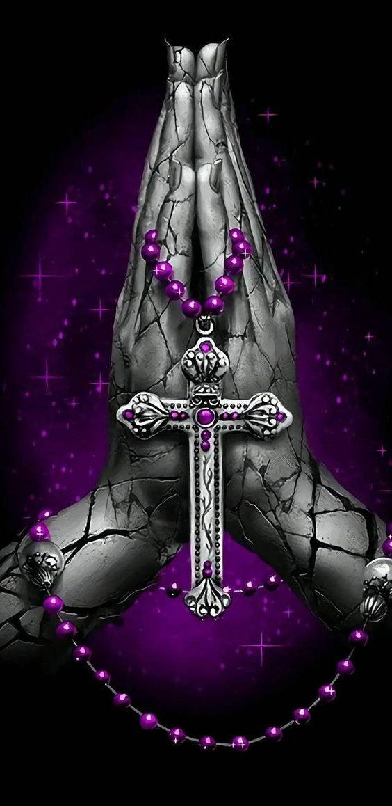 Cute Girly Cross, praying hands, cracked stone texture, SD Phone Wallpaper