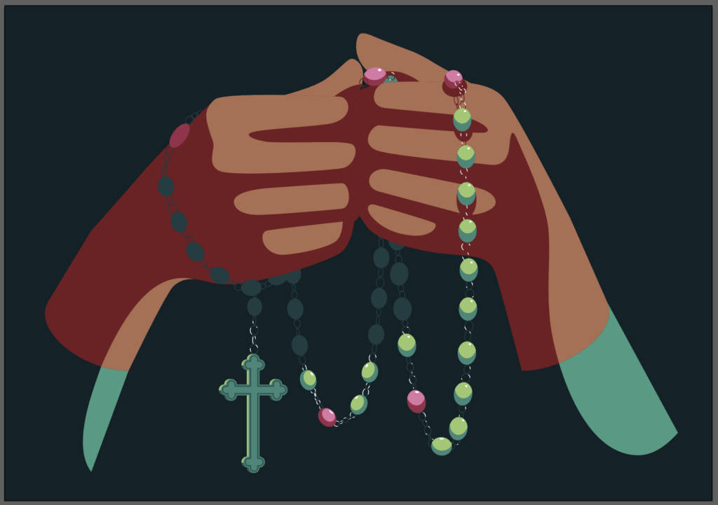 Silent Serenity at Sunrise, rosary beads, cross, SD Desktop Wallpaper