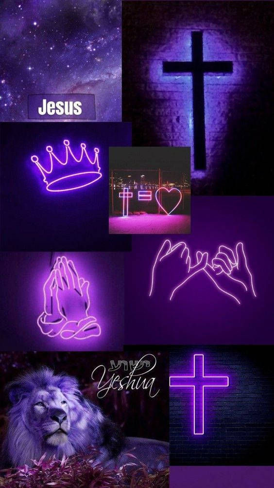 Cute Girly Cross, praying hands, purple-hued, SD Phone Wallpaper