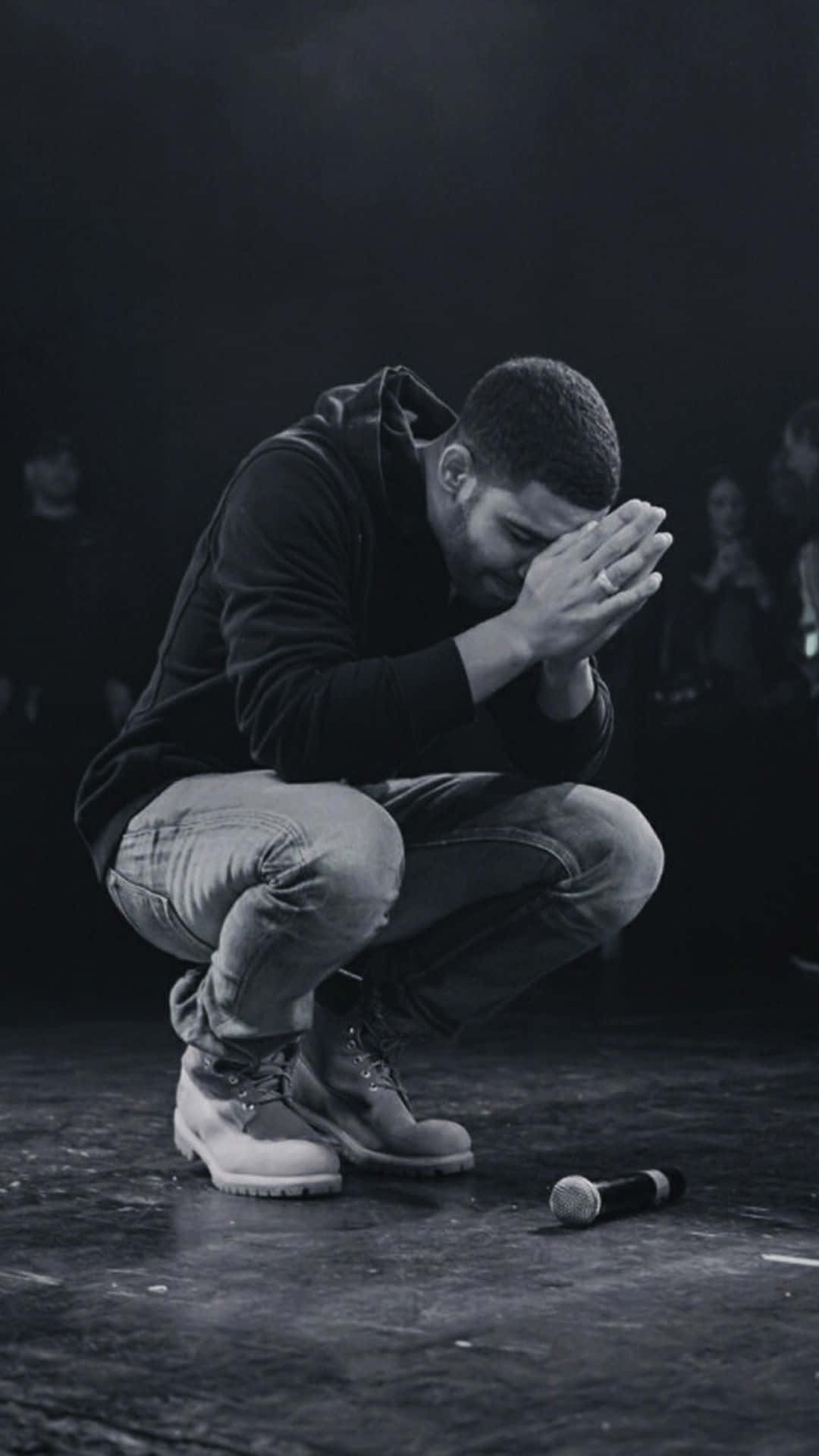 praying hands, dark stage, microphone, Full HD Phone Wallpaper