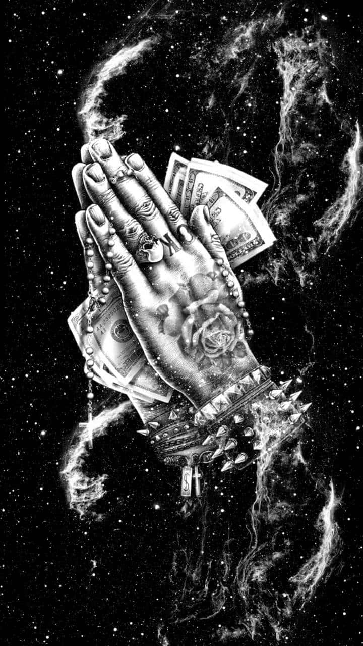 Praying Hands, cosmic starfield, nebulae swirls, HD Phone Wallpaper