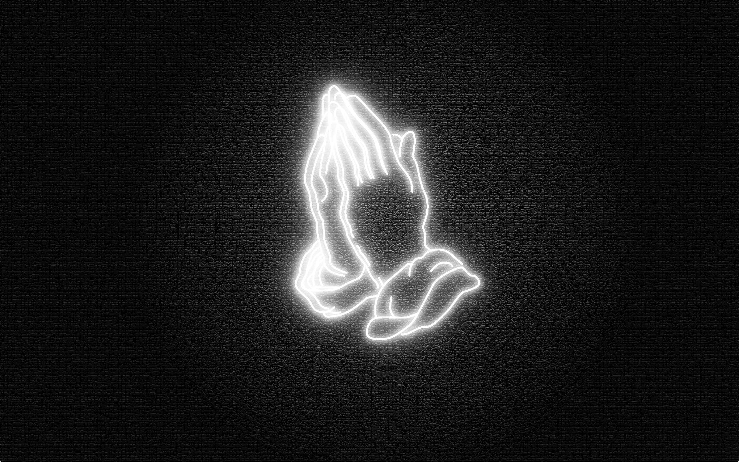 praying hands, white neon outline, clasped hands in prayer, 2K Desktop Wallpaper