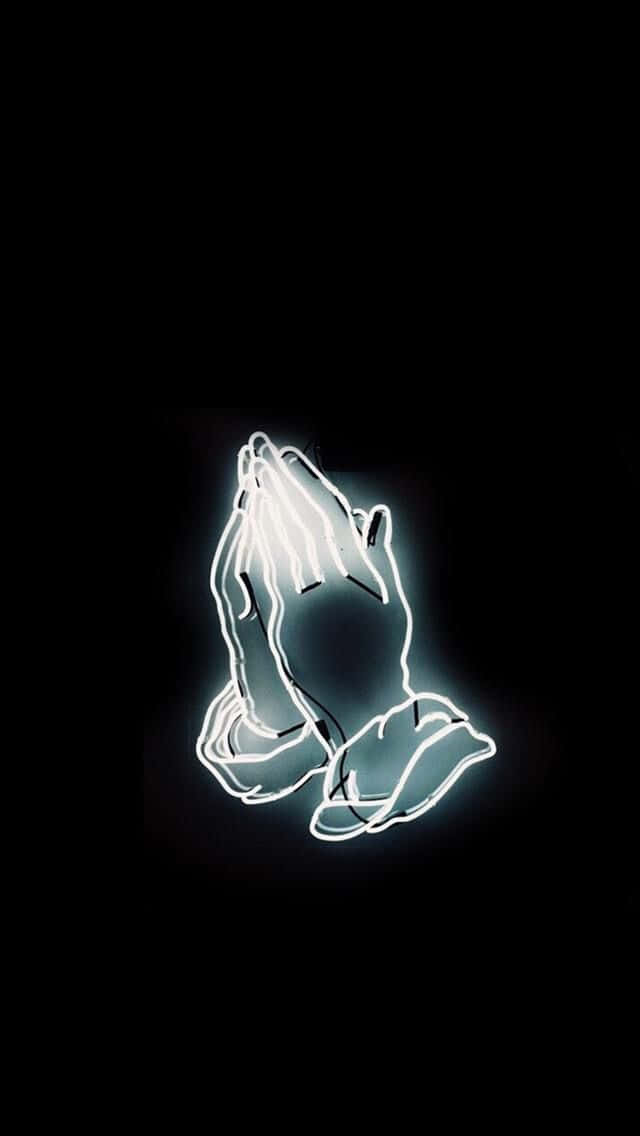 white neon, neon glowing hands, clasped in prayer, SD Phone Wallpaper