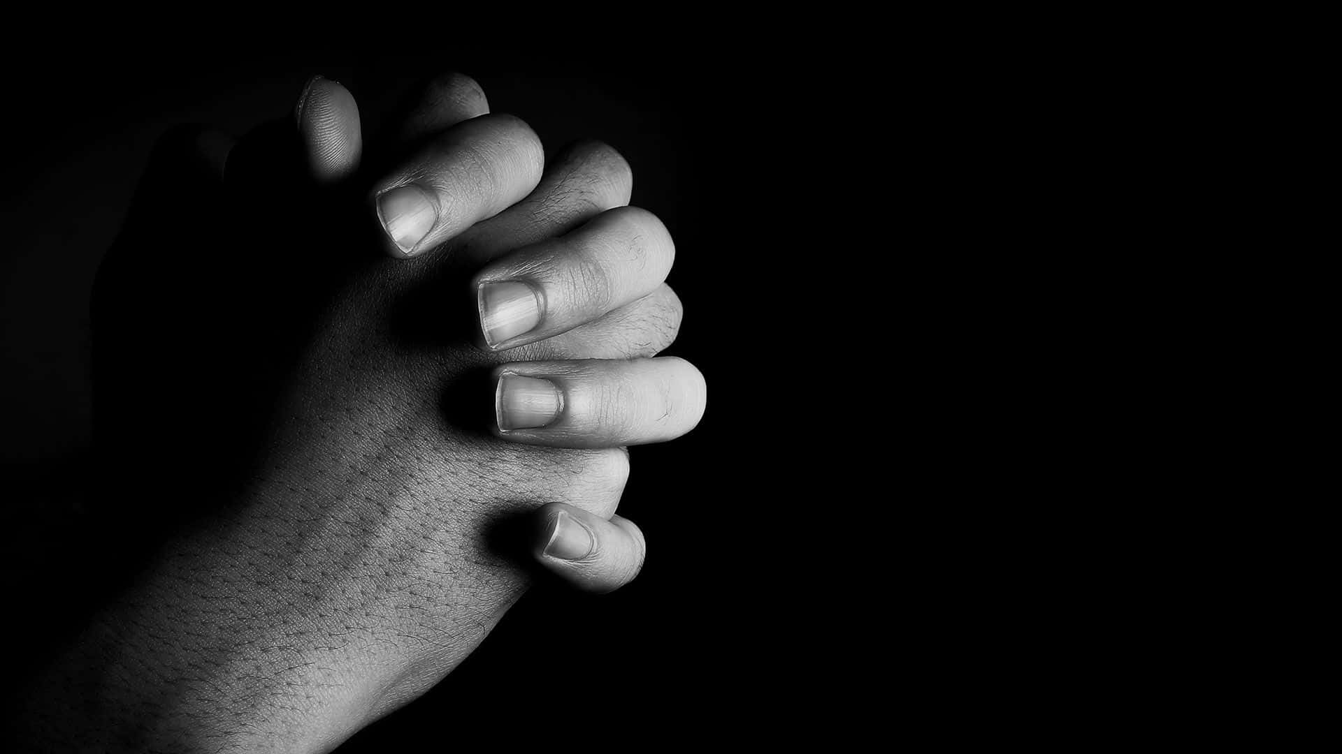 Praying Hands, black and white, dark background, Full HD Desktop Wallpaper