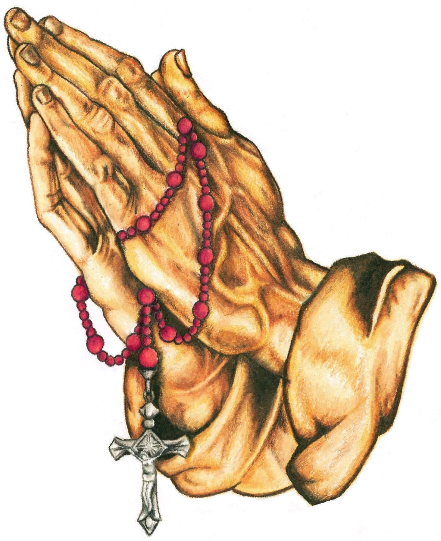 Praying Hands, red rosary, silver crucifix, HD Phone Wallpaper