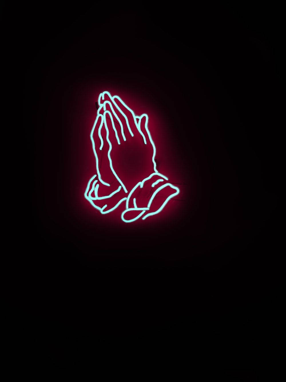 Praying Hands, neon blue, pink glowing, HD Phone Wallpaper