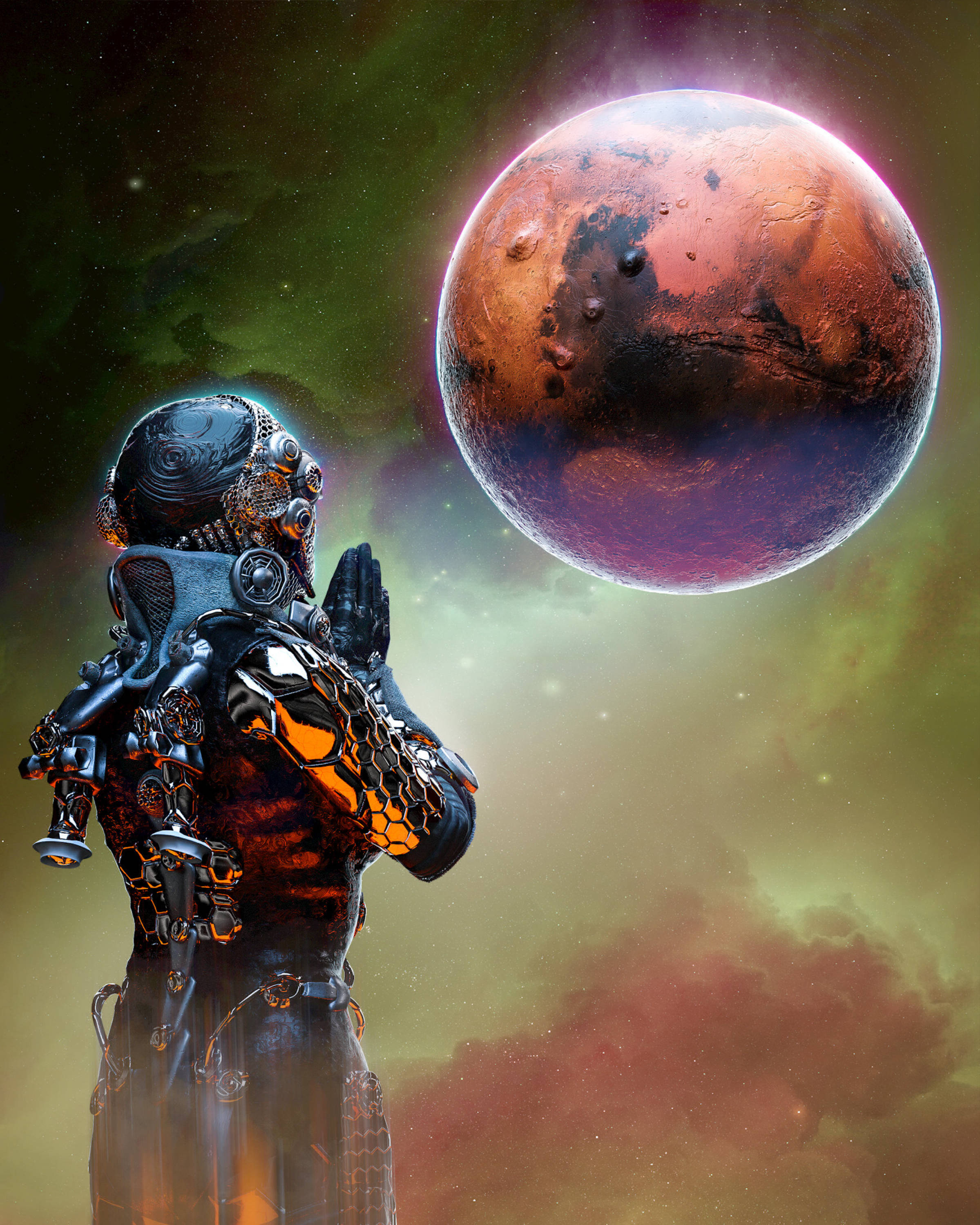 Praying, alien, battle suit, 2K Phone Wallpaper