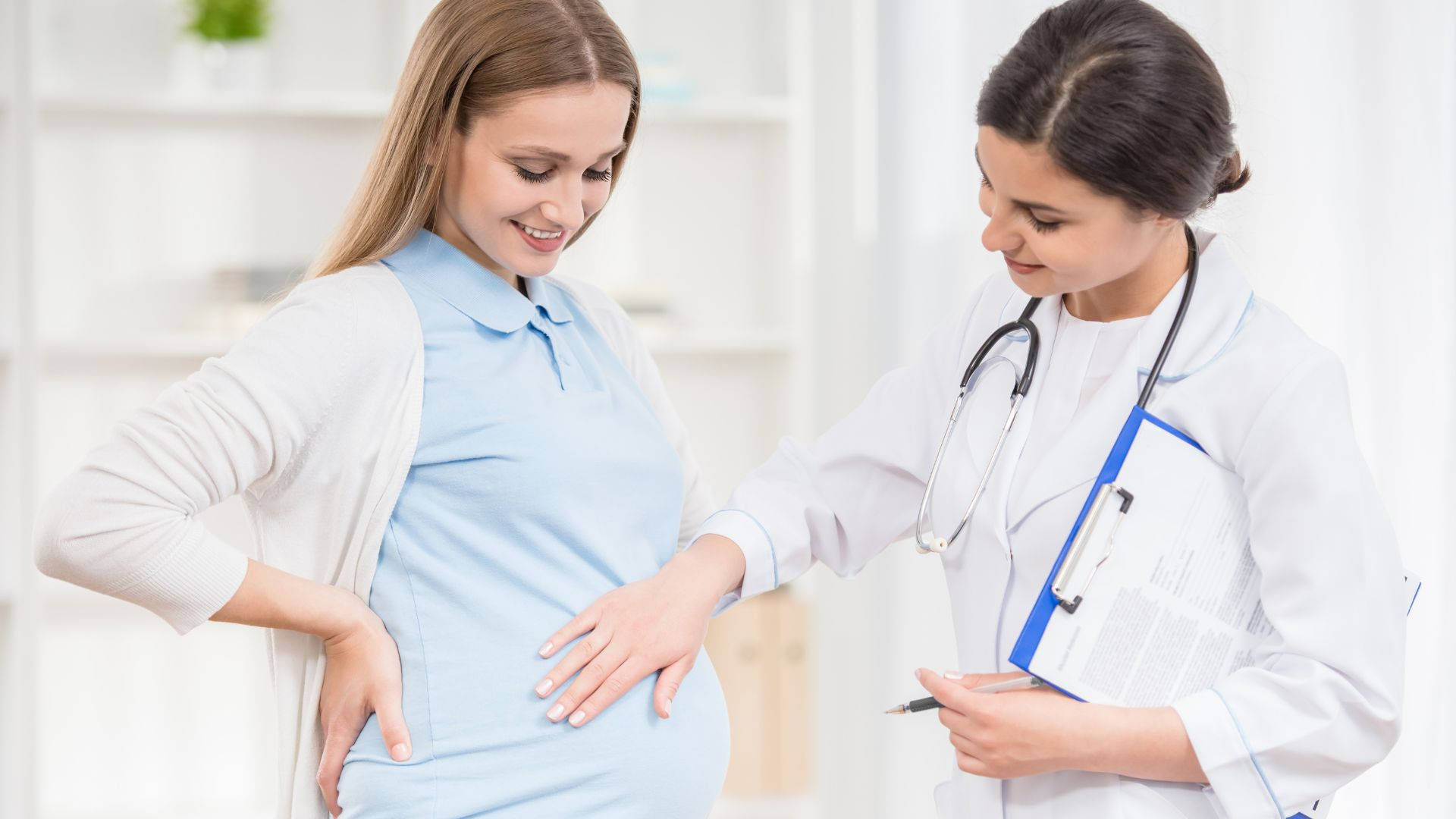 pregnancy, female doctor, blue dress, Full HD Desktop Wallpaper
