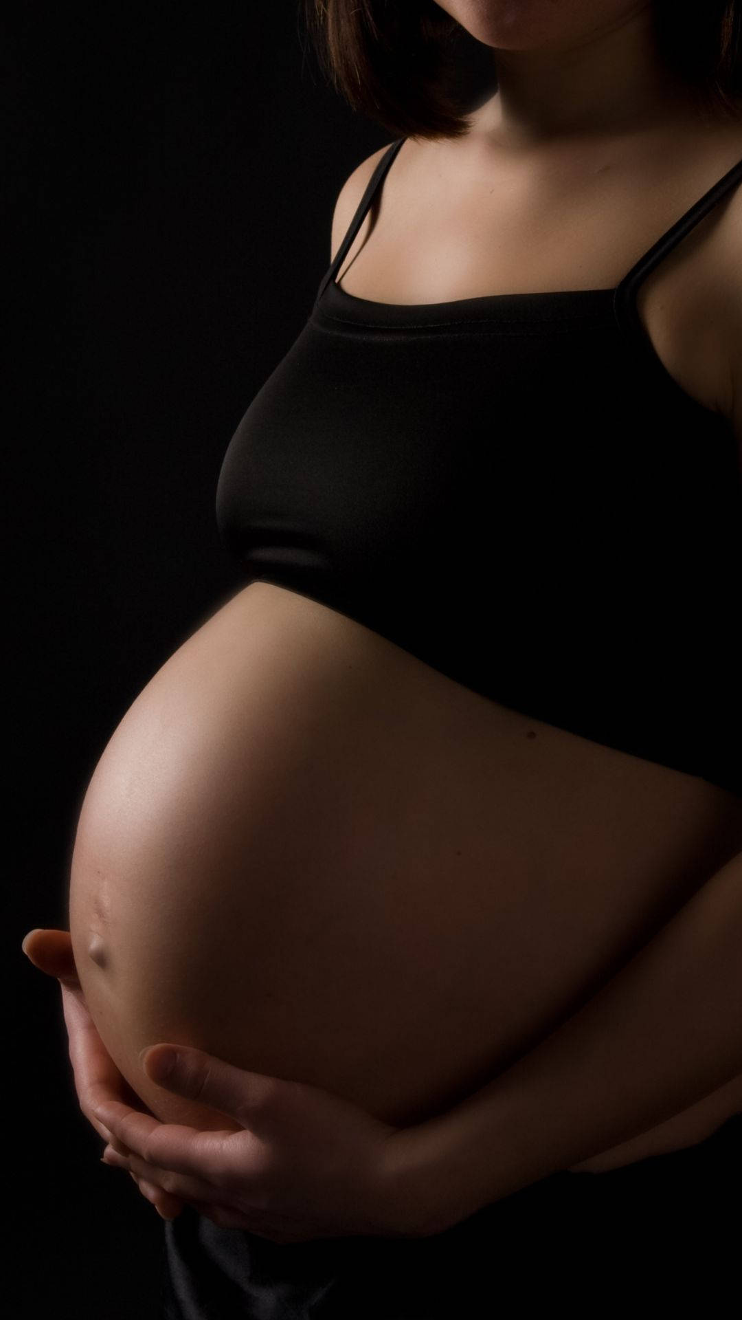 pregnancy, baby bump, black tank top, Full HD Phone Wallpaper