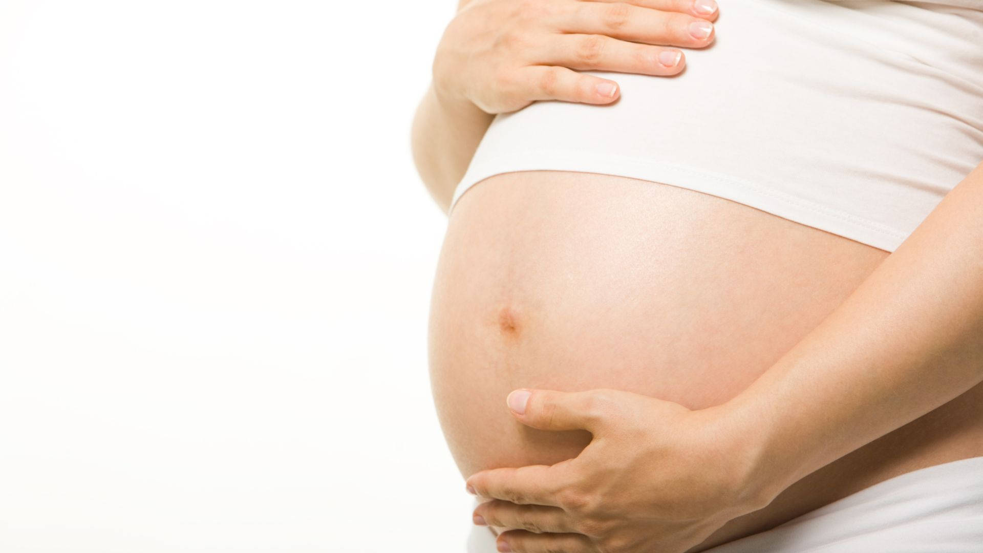 pregnant woman, white clothes, clean white background, Full HD Desktop Wallpaper