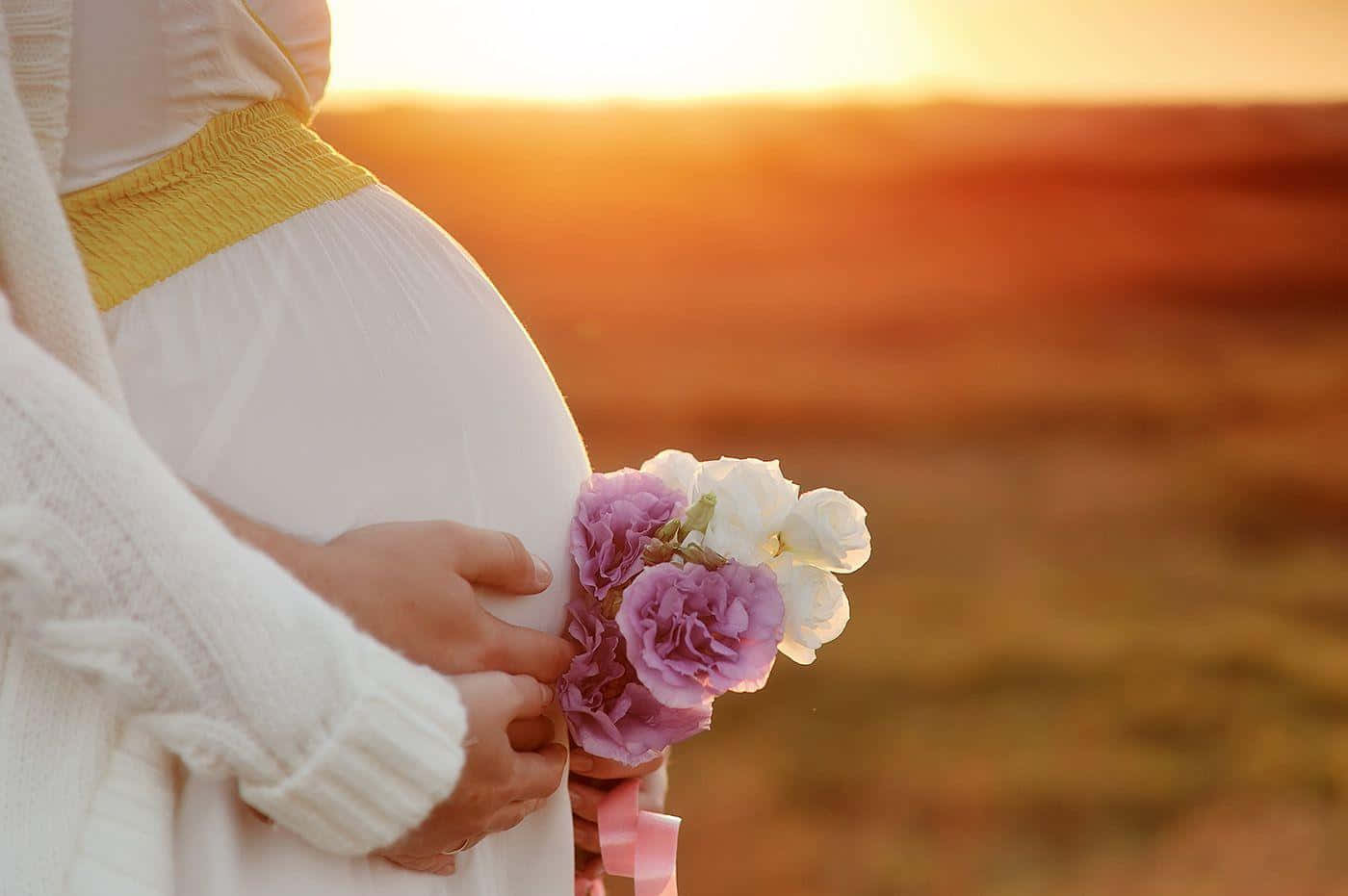 pregnant woman, partner, sunset, HD Desktop Wallpaper