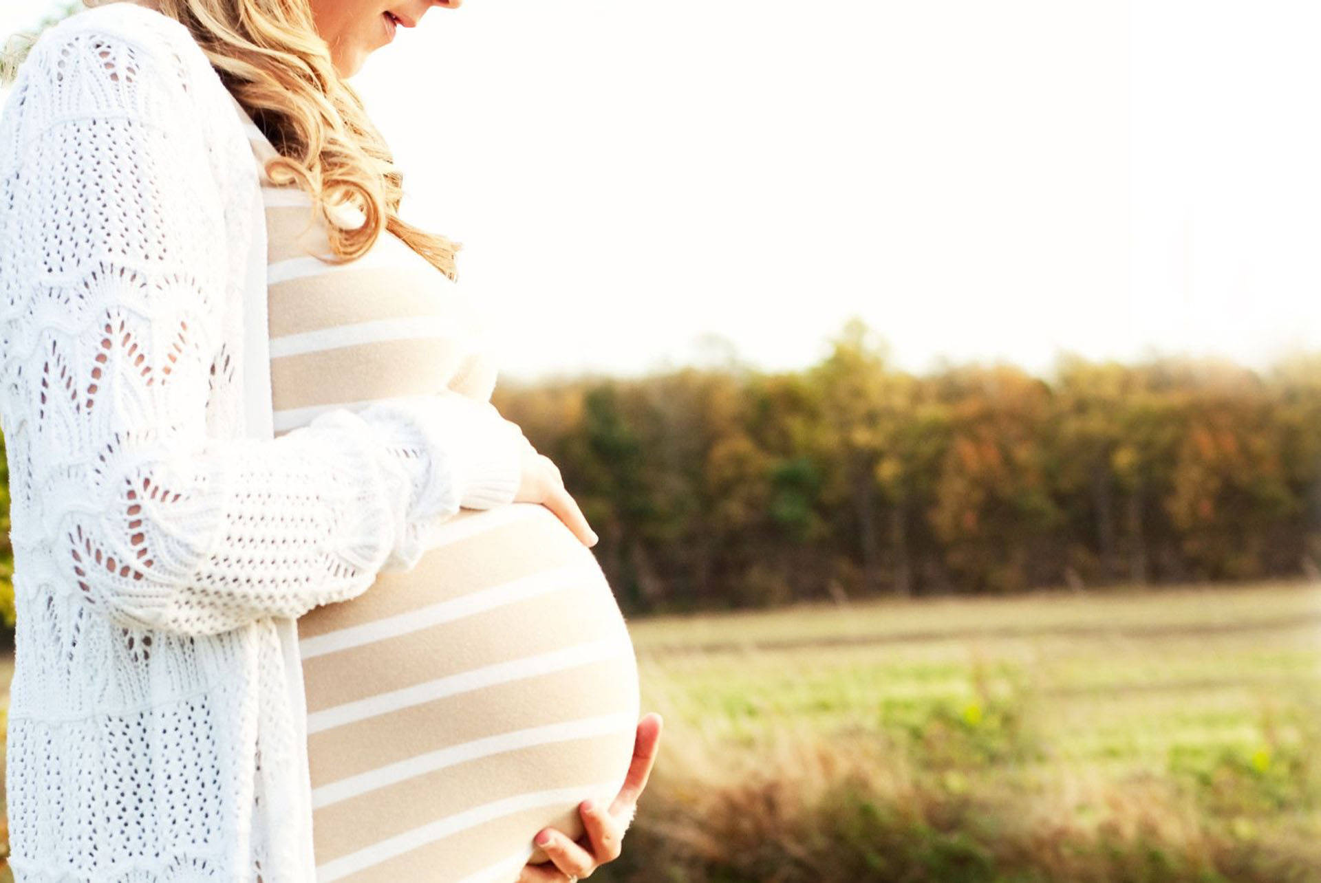 white knit cardigan, sunlit autumn field, pregnant woman, Full HD Desktop Wallpaper
