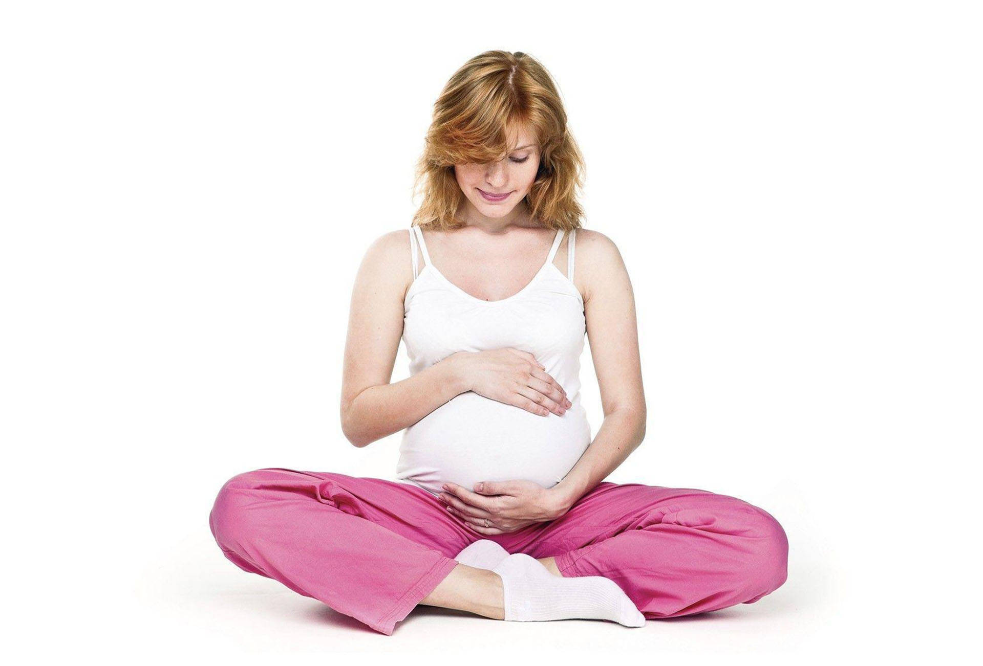 pregnant yoga pose, blonde hair, white background, Full HD Desktop Wallpaper