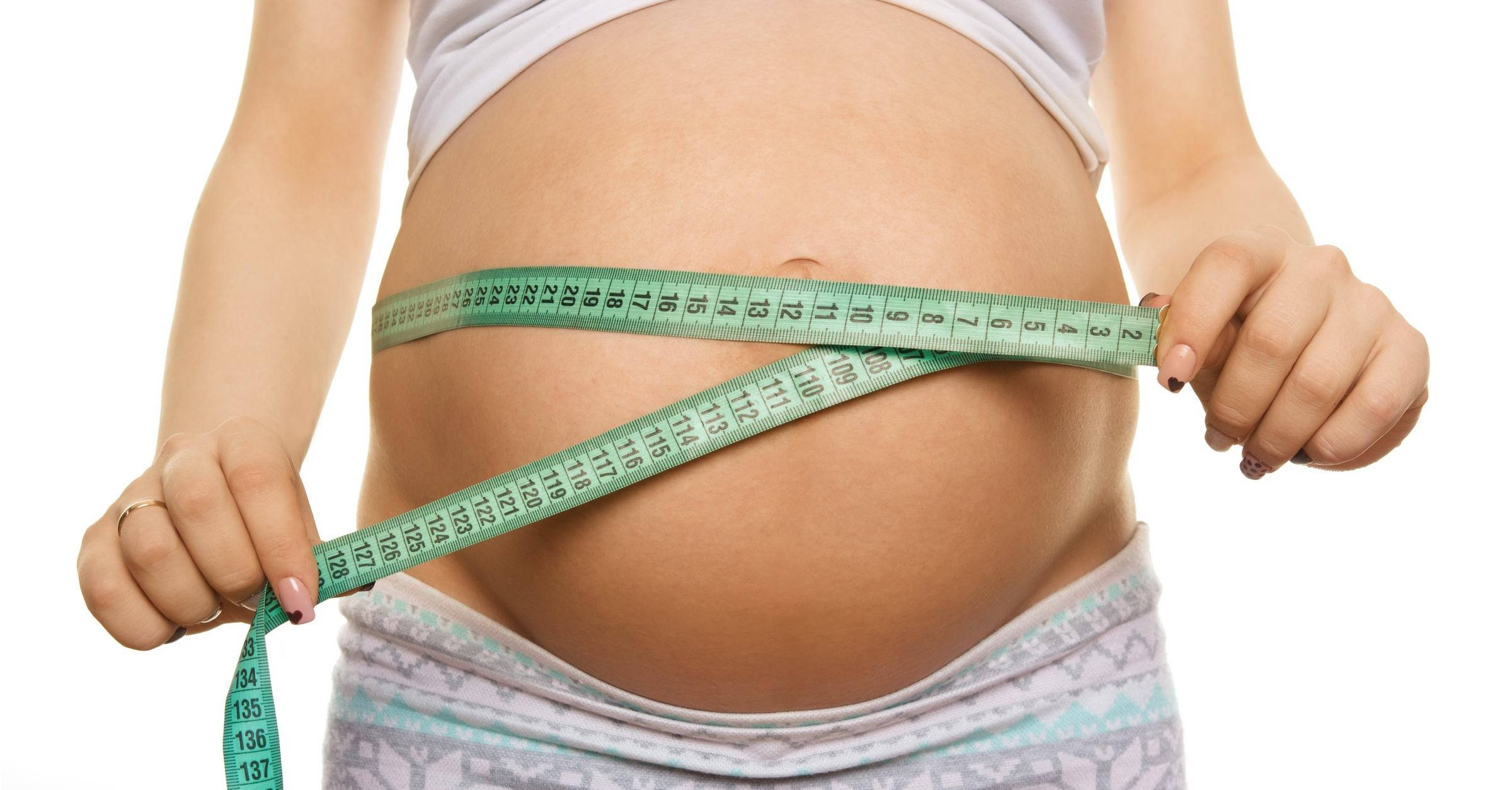 pregnant belly, green measuring tape, white background, Full HD Desktop Wallpaper