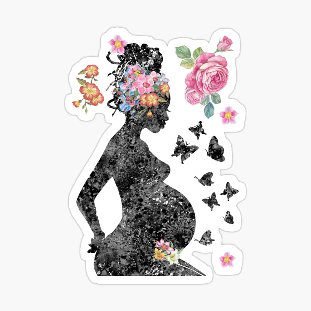 pregnant woman outline, vibrant flowers, fluttering butterflies, SD Desktop Wallpaper