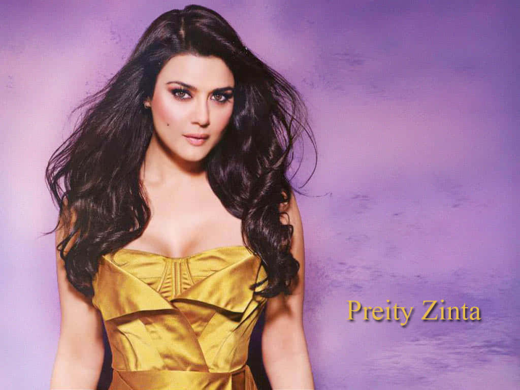 Preity Zinta, violet aesthetic, golden strapless dress, SD Desktop Wallpaper