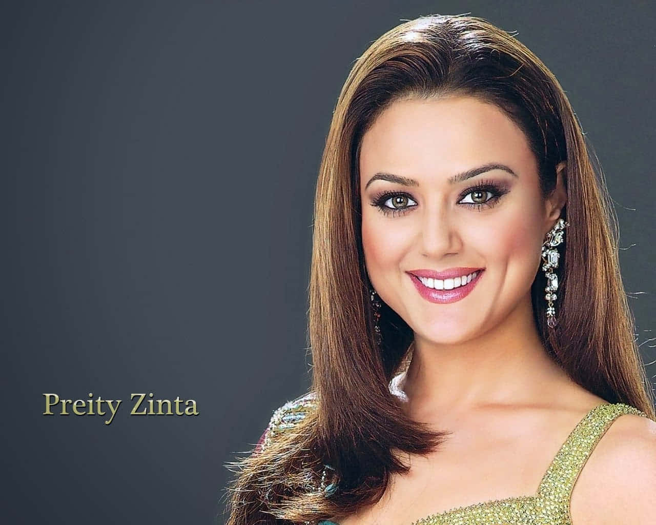 Preity Zinta, long brown hair, sparkling earrings, HD Desktop Wallpaper