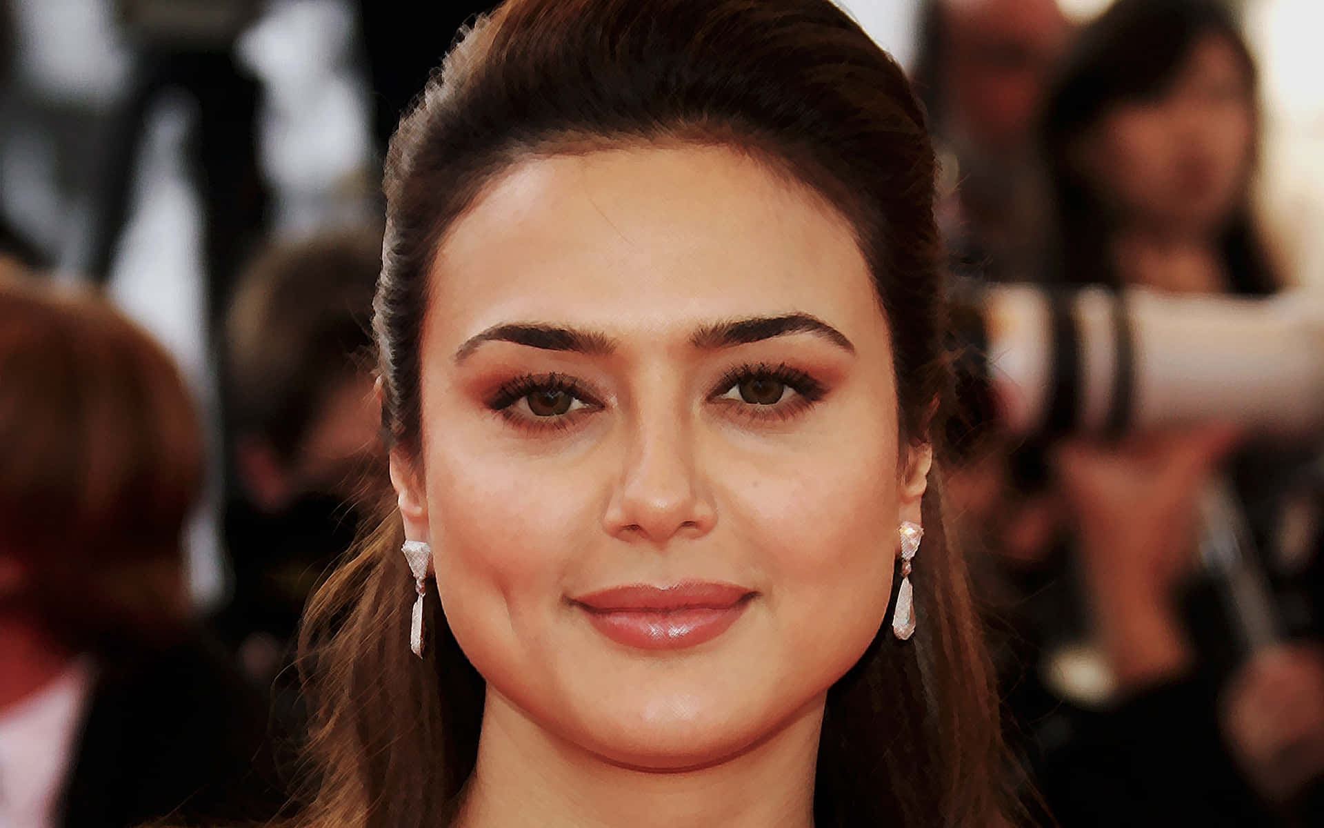 Preity Zinta, dark hair, elegant earrings, Full HD Desktop Wallpaper