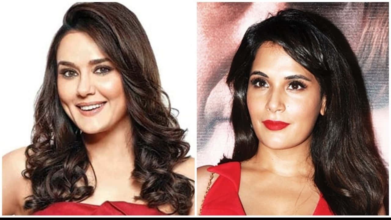 Preity Zinta, long hair, red dresses, HD Desktop Wallpaper