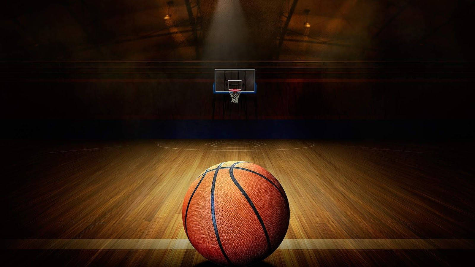 basketball, polished wooden court, dramatic spotlight, HD Desktop Wallpaper