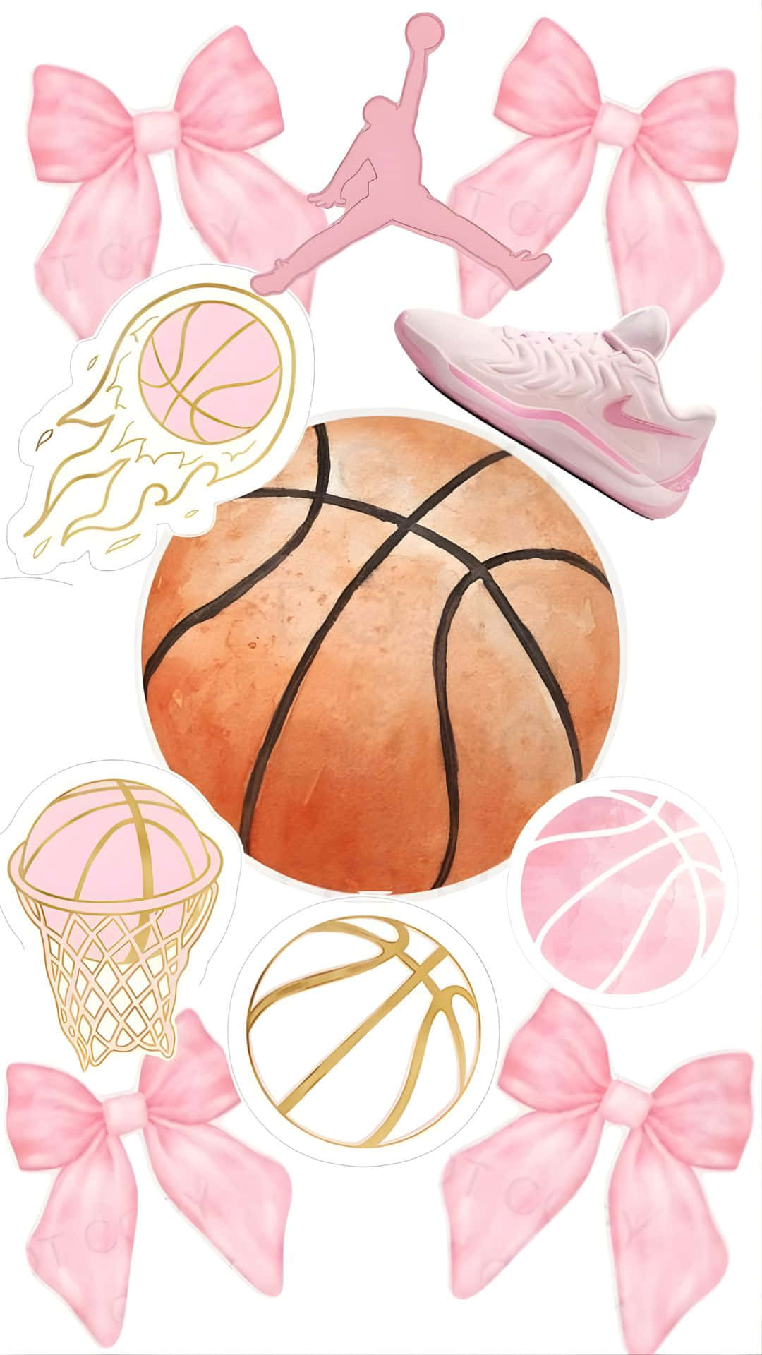 Preppy Basketball, watercolor-style collage, basketball, Full HD Phone Wallpaper