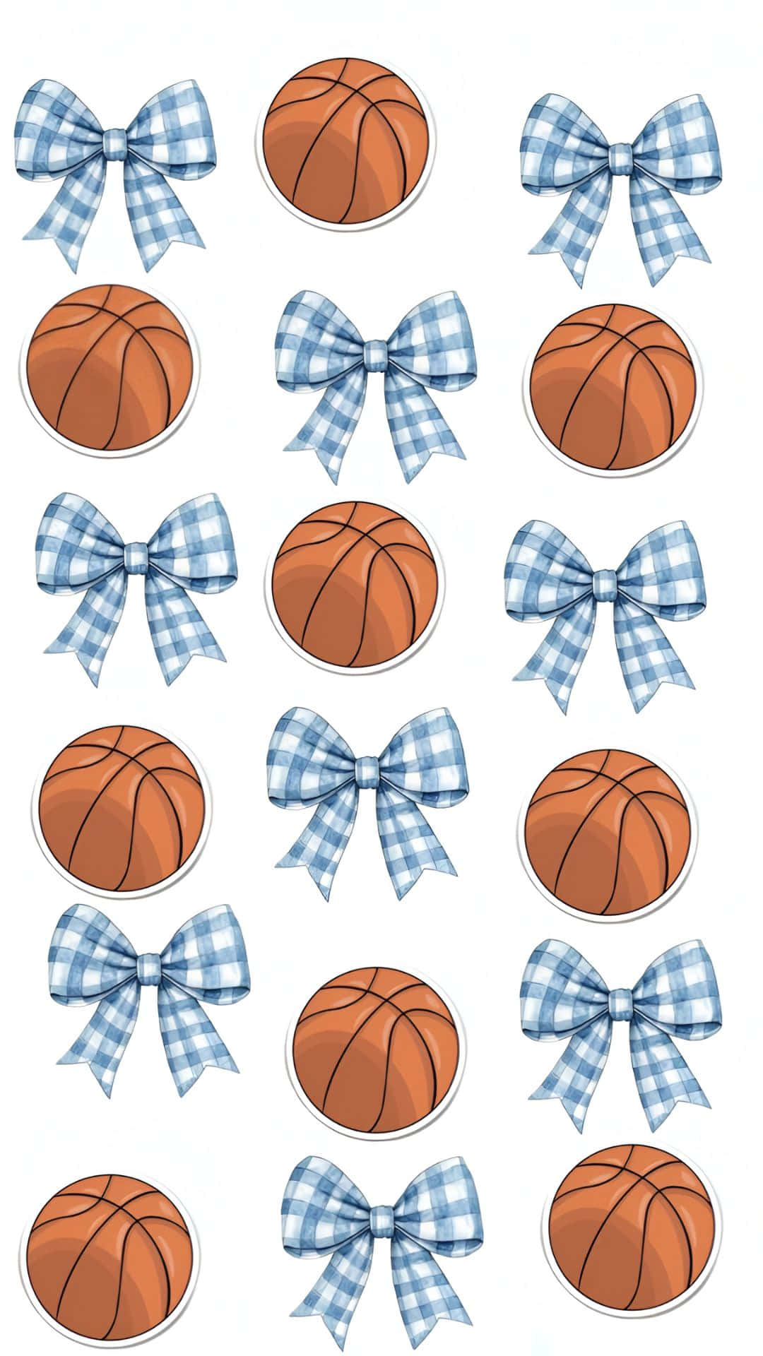Preppy Basketball Pattern, blue plaid bows, orange basketballs, Full HD Phone Wallpaper