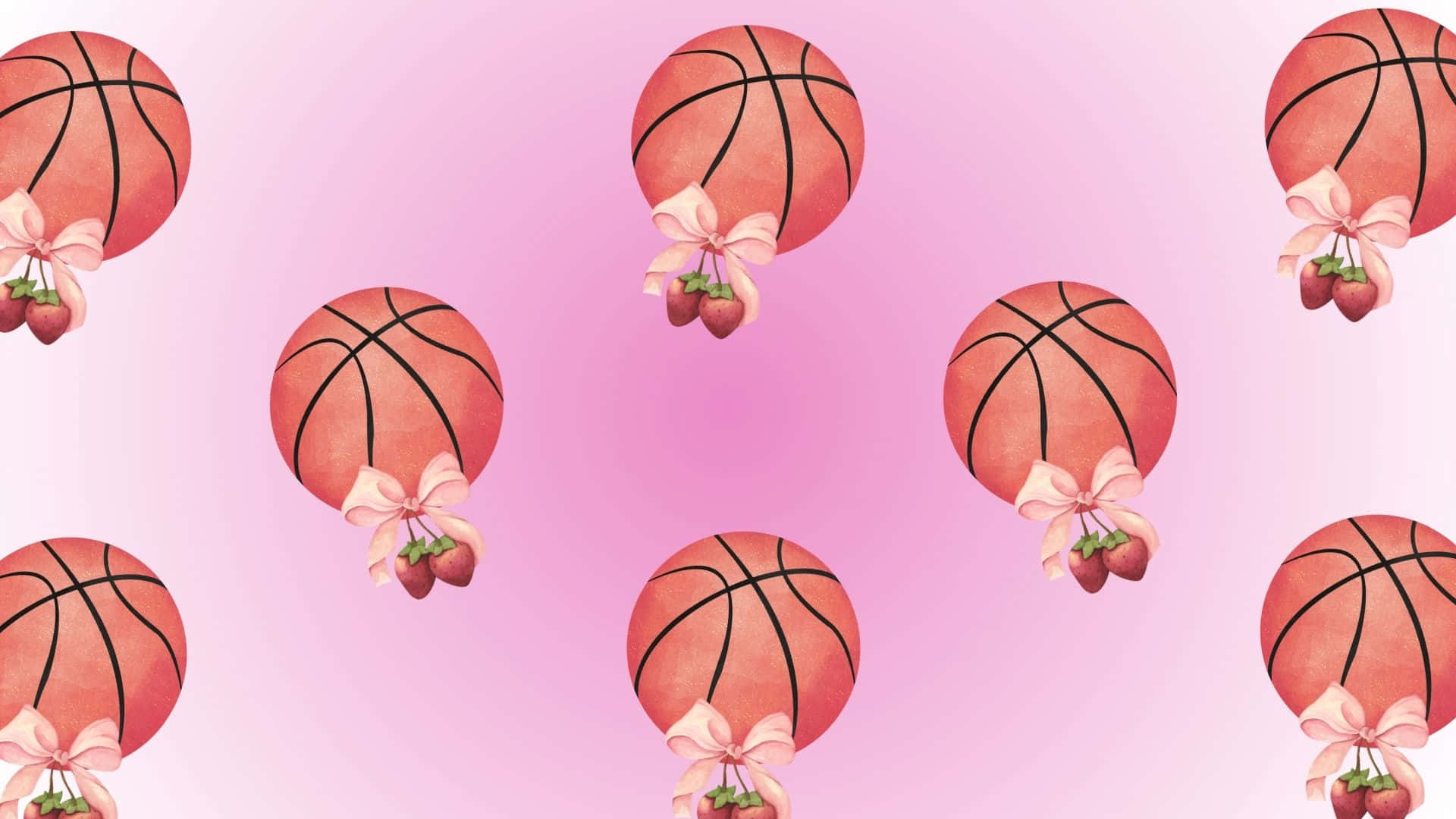 Preppy Basketball Pattern, pink watercolor basketballs, soft gradient background, Full HD Desktop Wallpaper