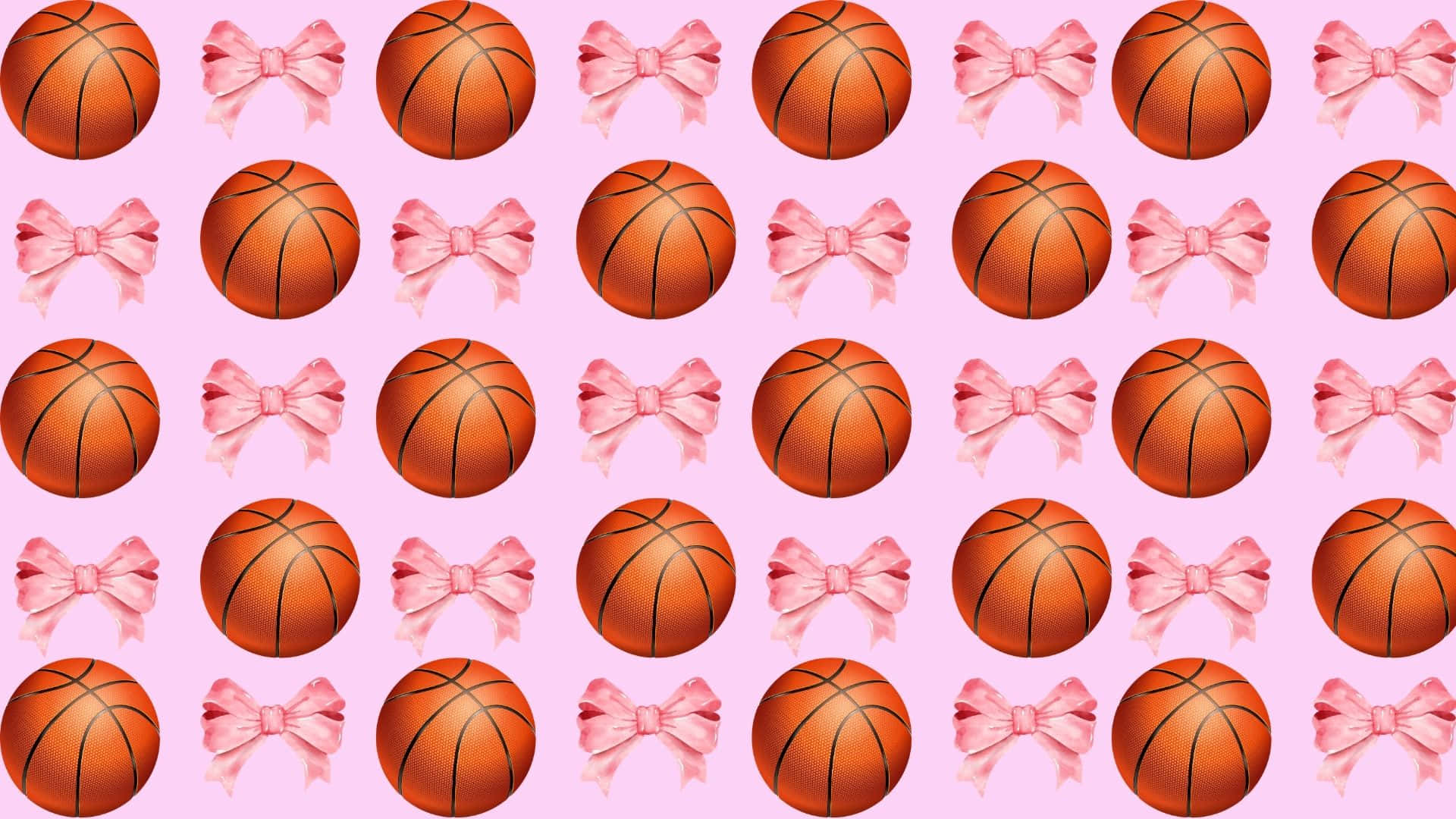 Preppy Basketball, orange basketballs, pink bows, Full HD Desktop Wallpaper