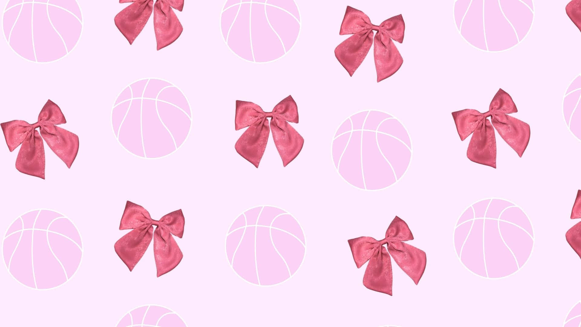 preppy basketball pattern, pink satin bows, light pink basketballs, Full HD Desktop Wallpaper