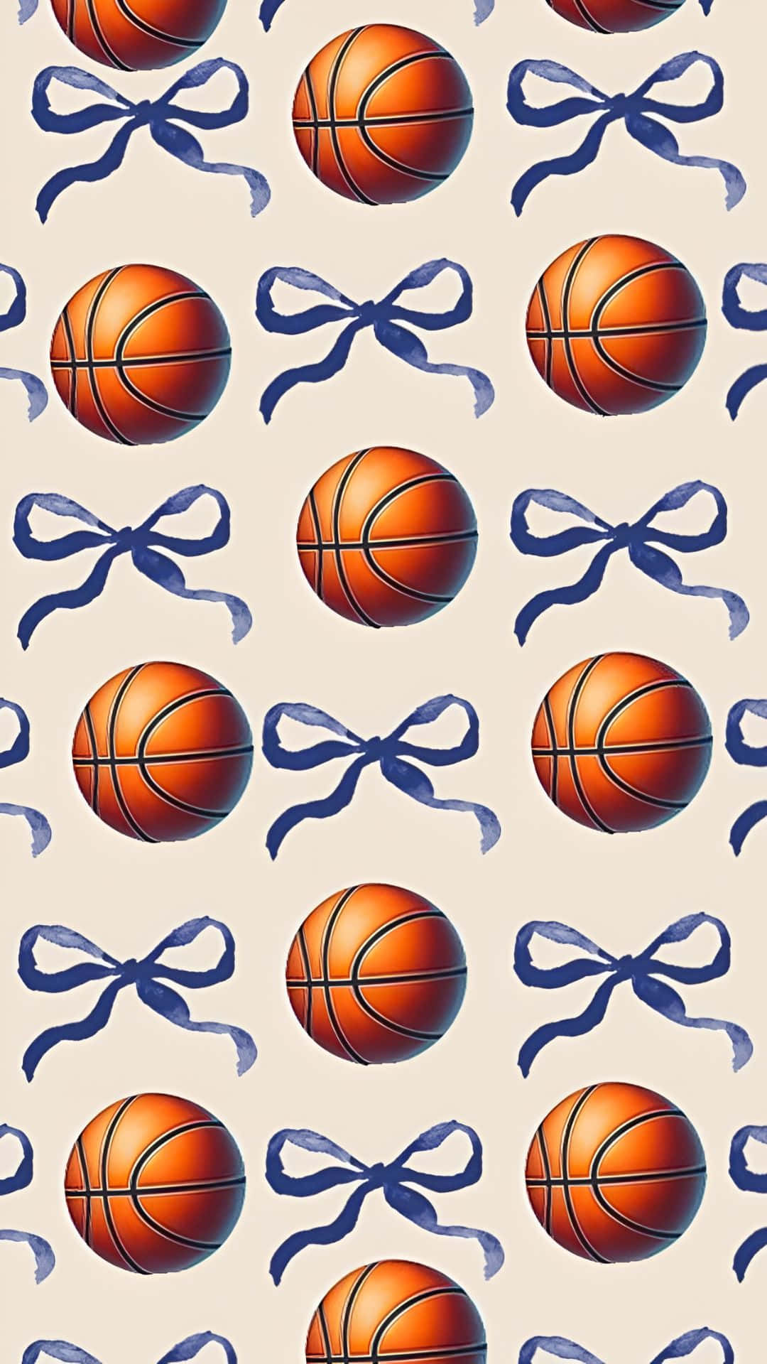 Preppy Basketball, orange basketballs, blue bows, Full HD Phone Wallpaper