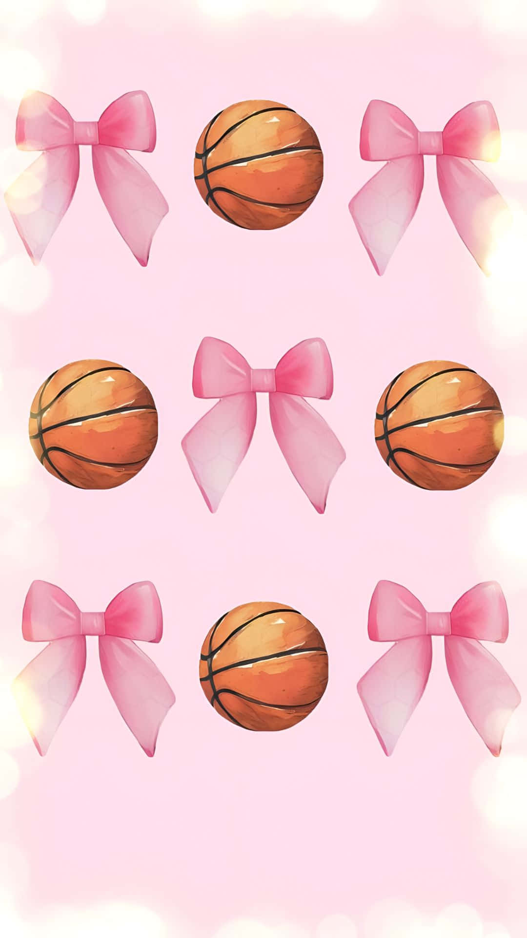 Preppy Basketball, orange basketballs, pink bows, Full HD Phone Wallpaper