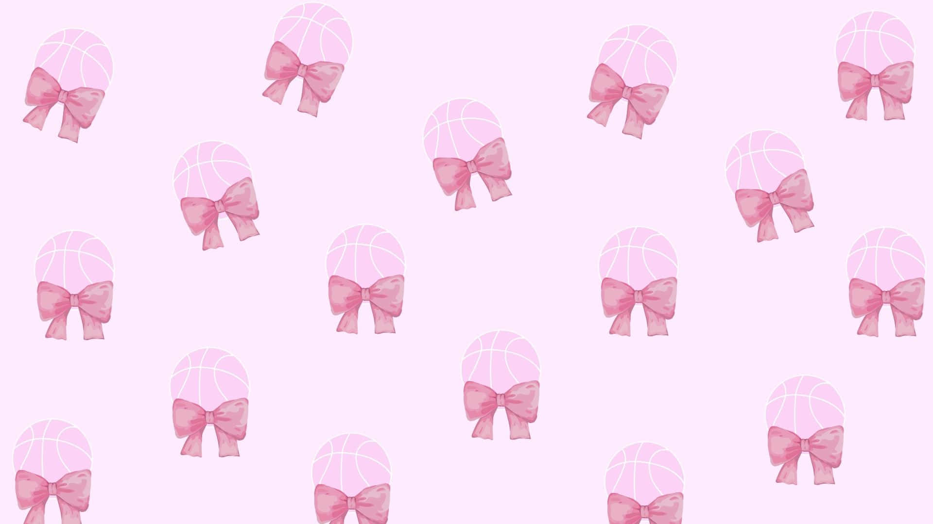 Preppy Basketball, pink watercolor basketballs, matching bow, Full HD Desktop Wallpaper