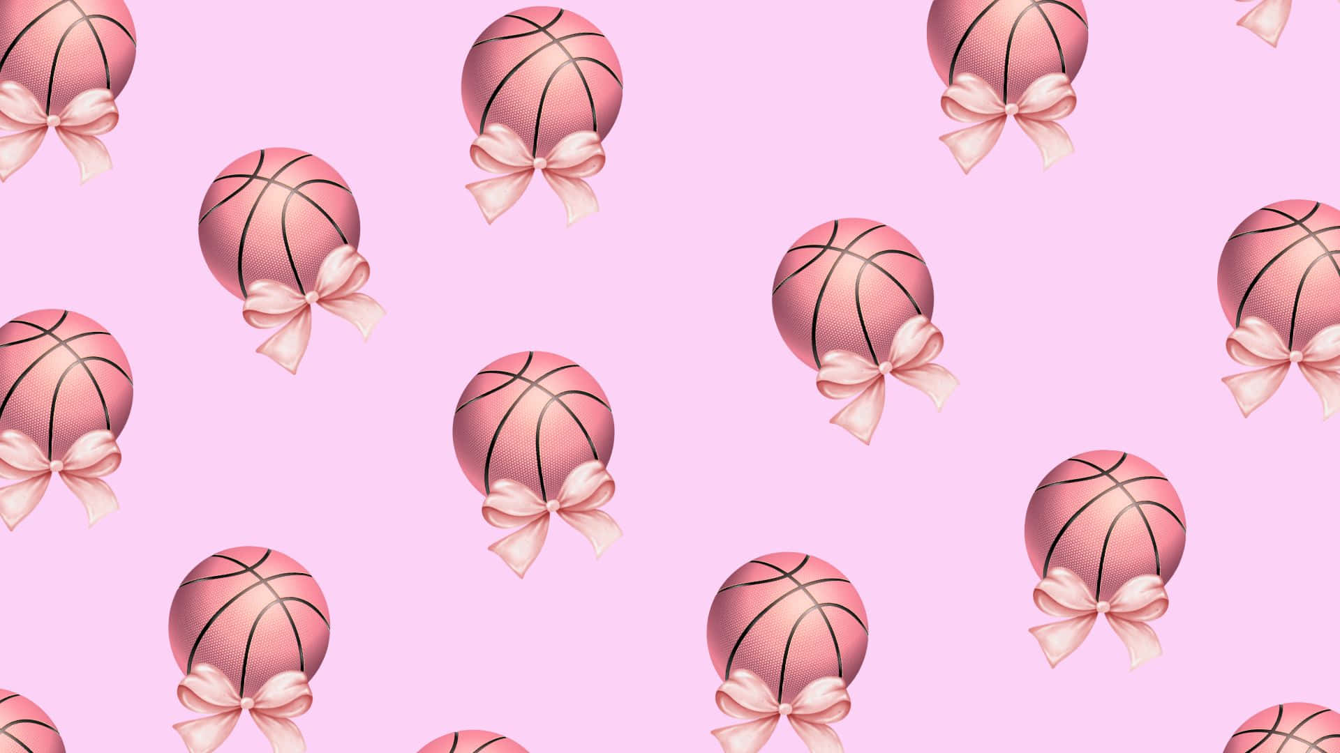 Preppy Basketball Pattern, pink basketballs, bows, Full HD Desktop Wallpaper