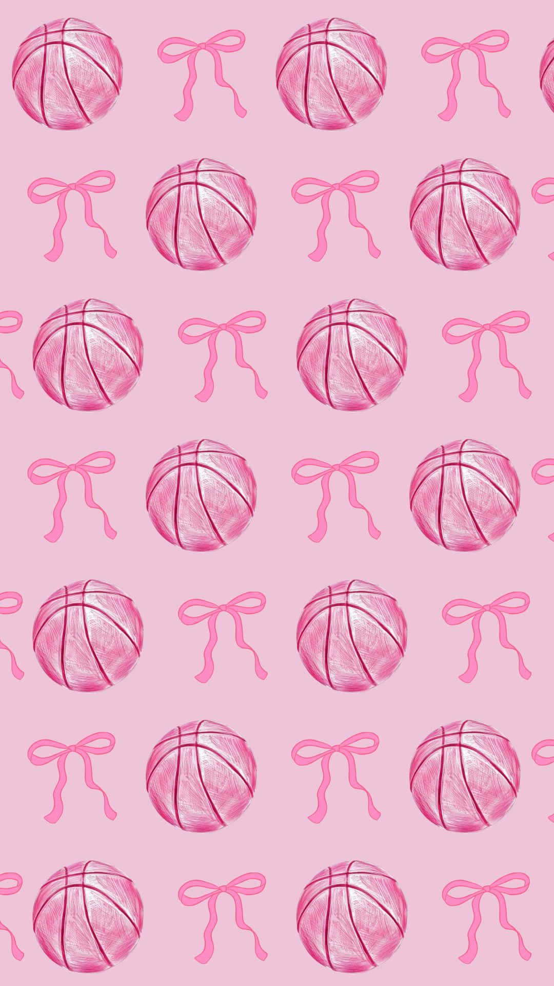 preppy pink basketball pattern, pink basketballs, bows, Full HD Phone Wallpaper