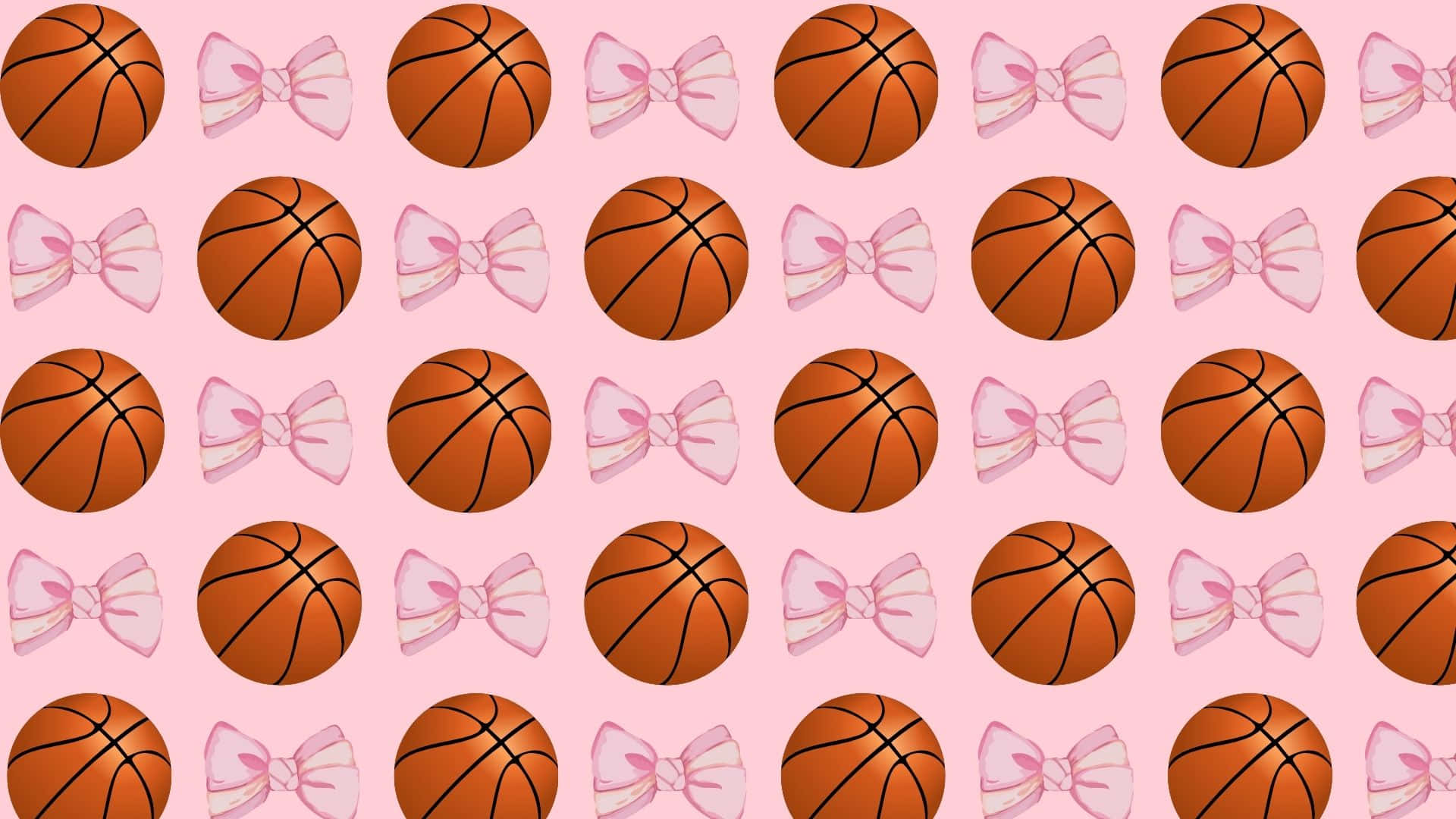 Preppy Basketball, orange basketballs, pink bows, Full HD Desktop Wallpaper
