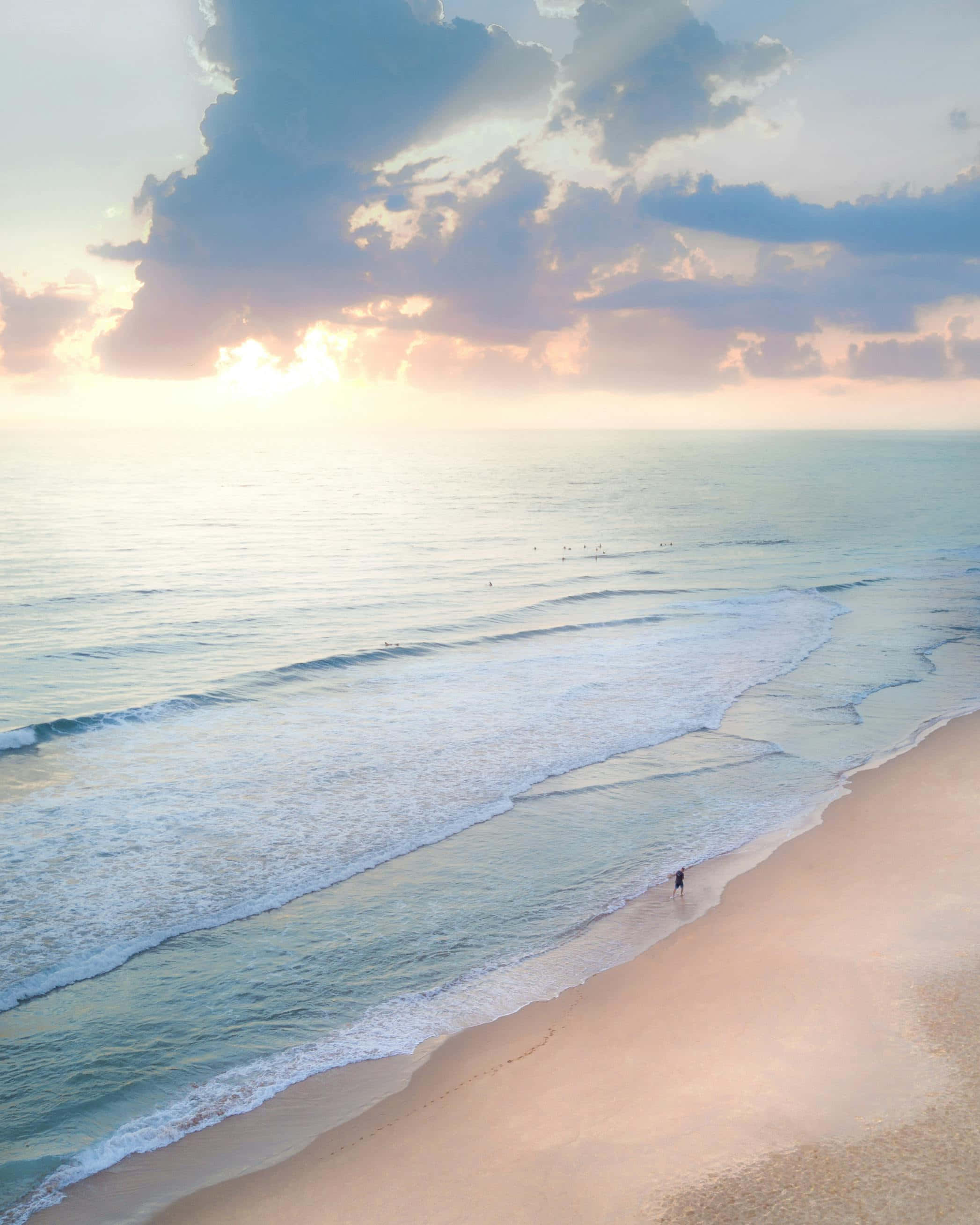 serene beach, sunset, sandy beach, 2K Phone Wallpaper