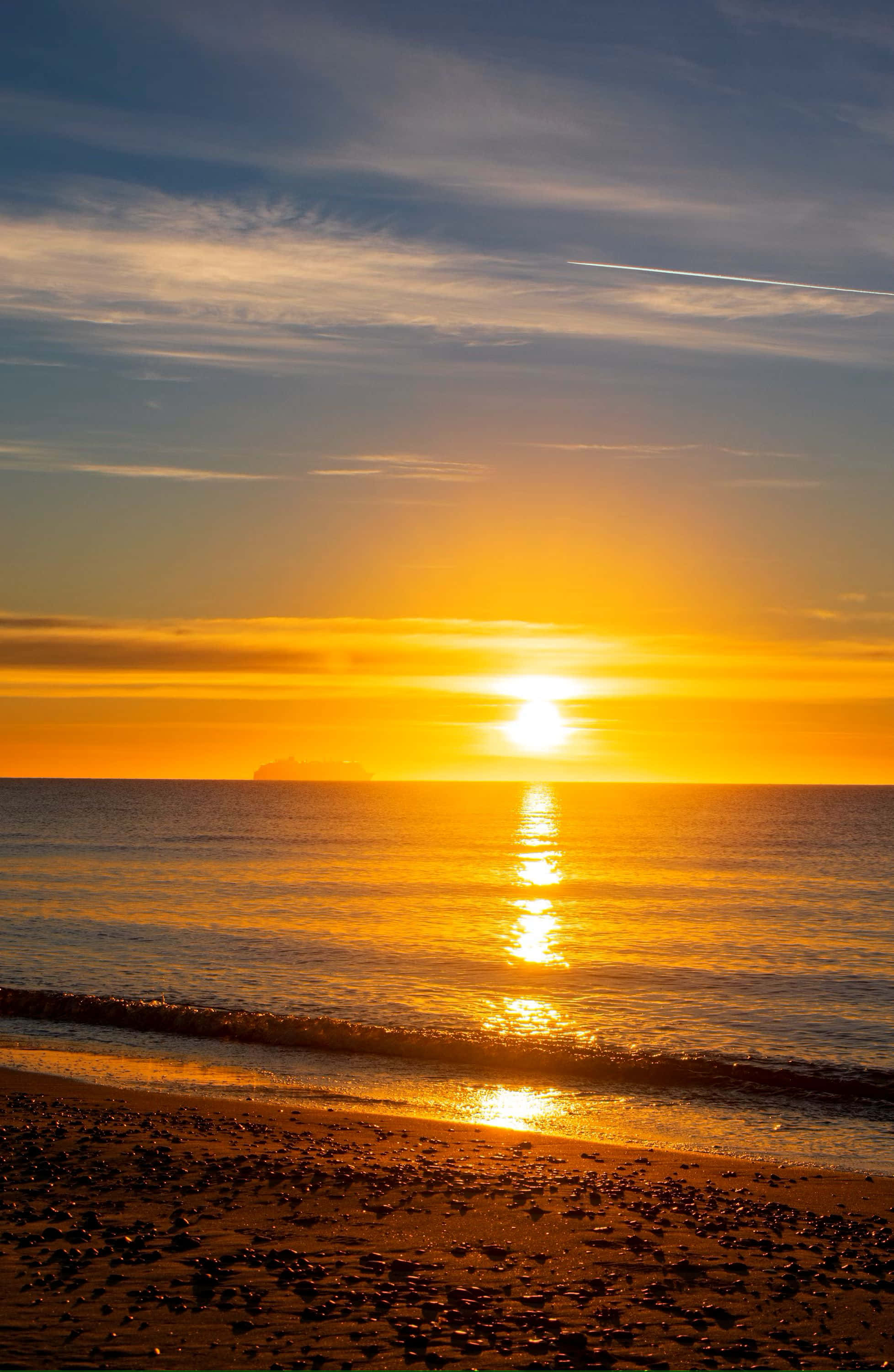 Golden Beach Sunset Reflection, sunset, golden light, 2K Phone Wallpaper