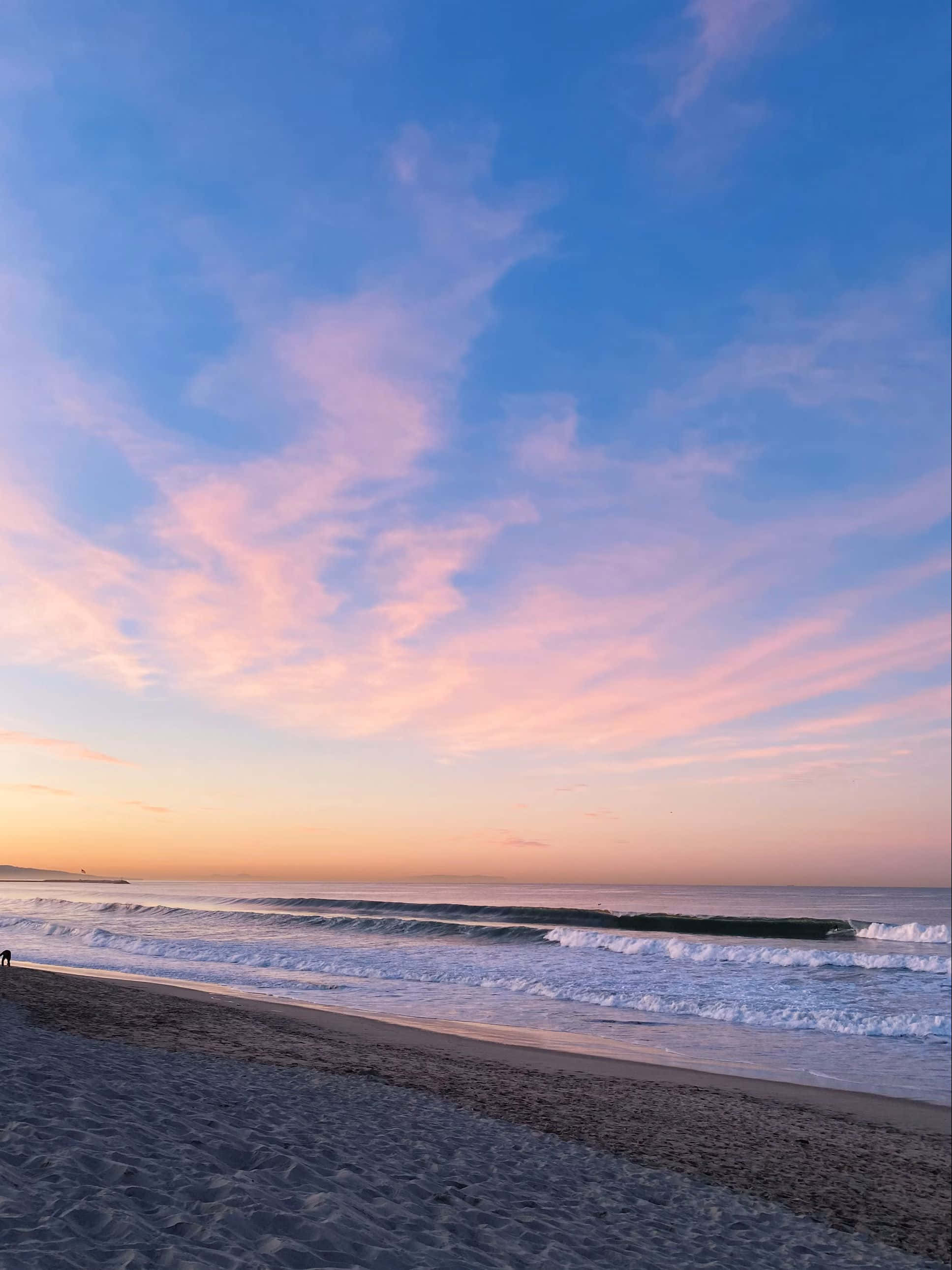 pastel sunset, pink and blue skies, gentle waves, 2K Phone Wallpaper