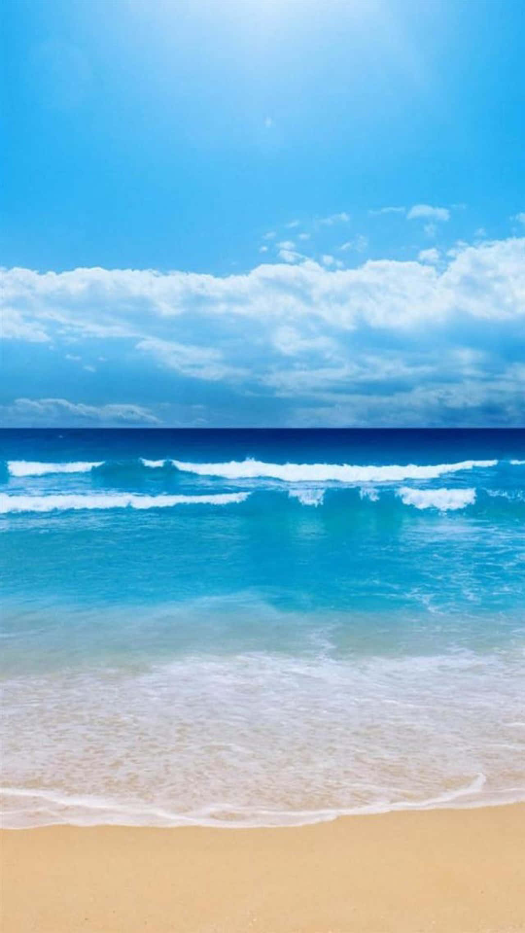 turquoise waves, golden sandy beach, vast blue sky, Full HD Phone Wallpaper