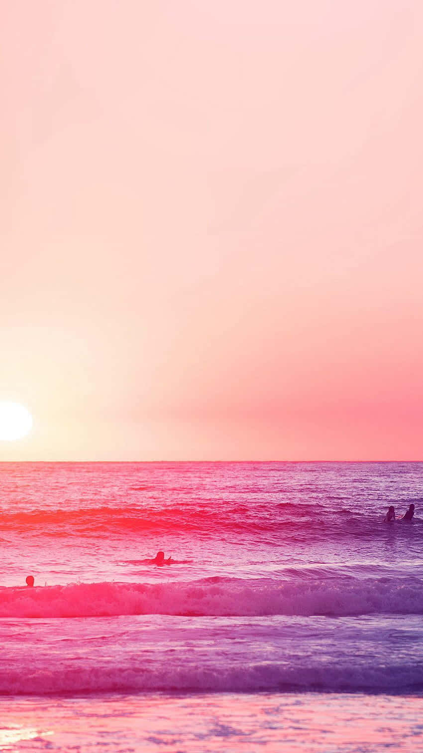 pink-hued beach, sunset, pink purple and orange waves, HD Phone Wallpaper